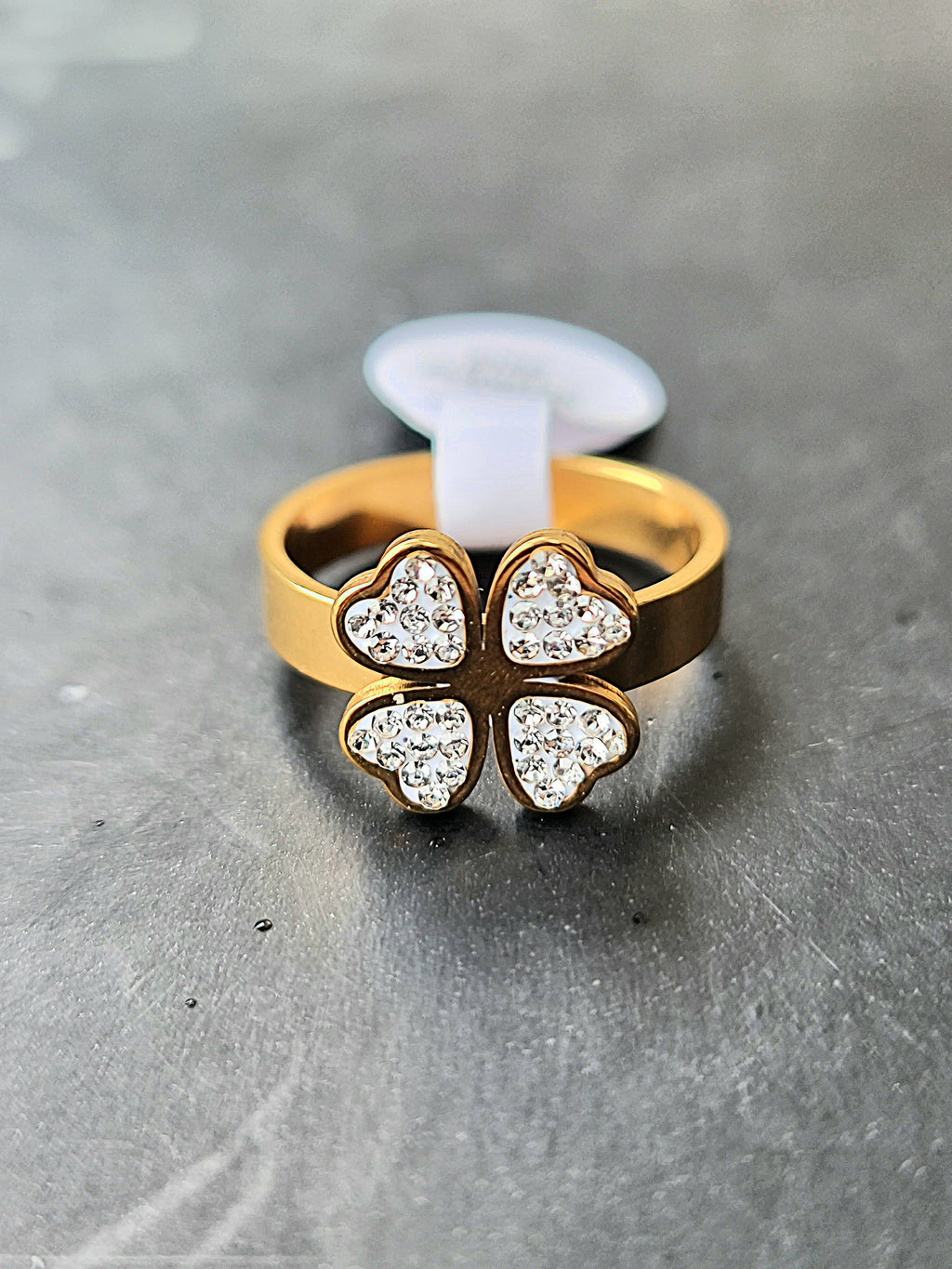 Stainless Steel Gold Toned Four Leaf Clover Ring