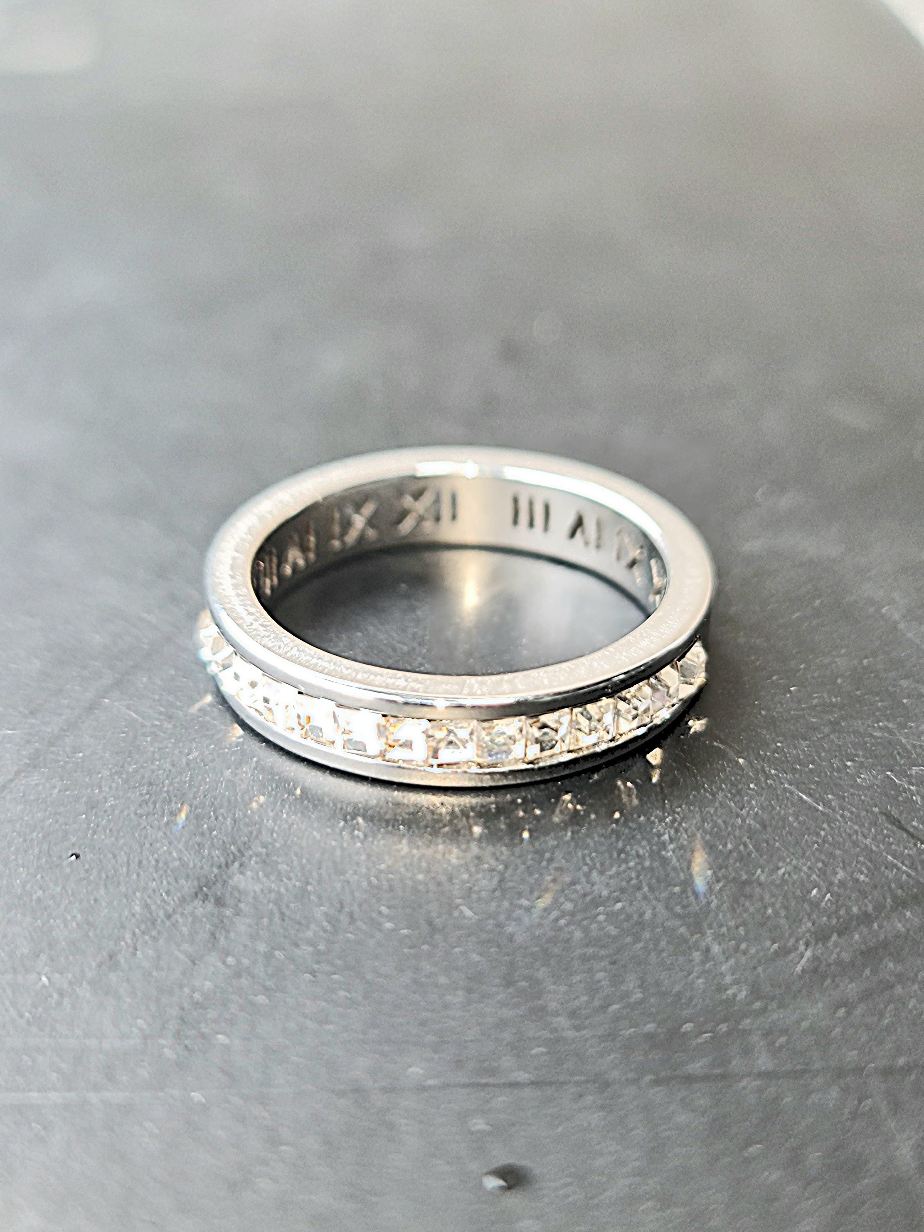 Roman Numeral Band Ring with Pave Crystals Stainless Steel