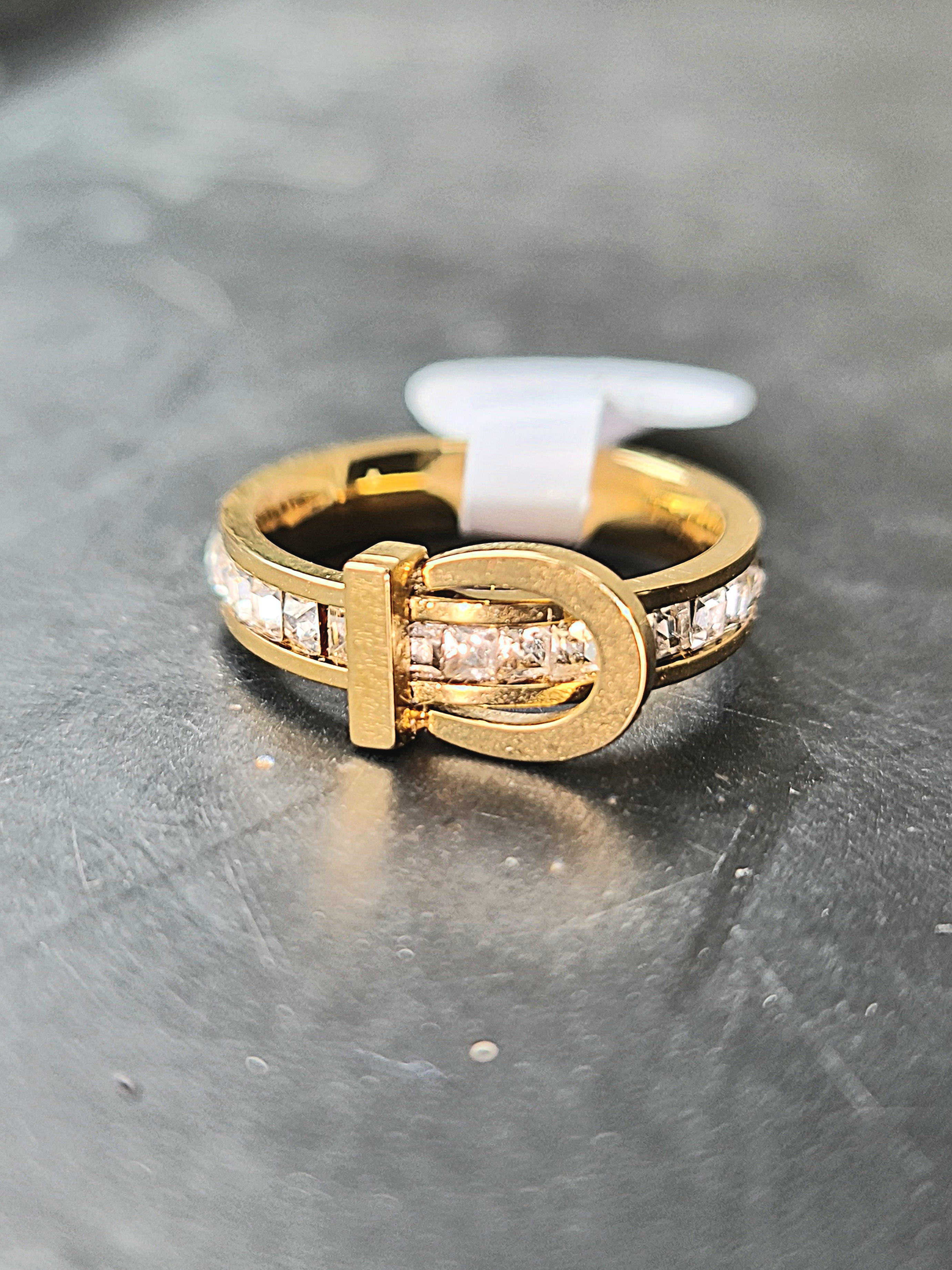 Stainless Steel Gold Toned Buckel Ring
