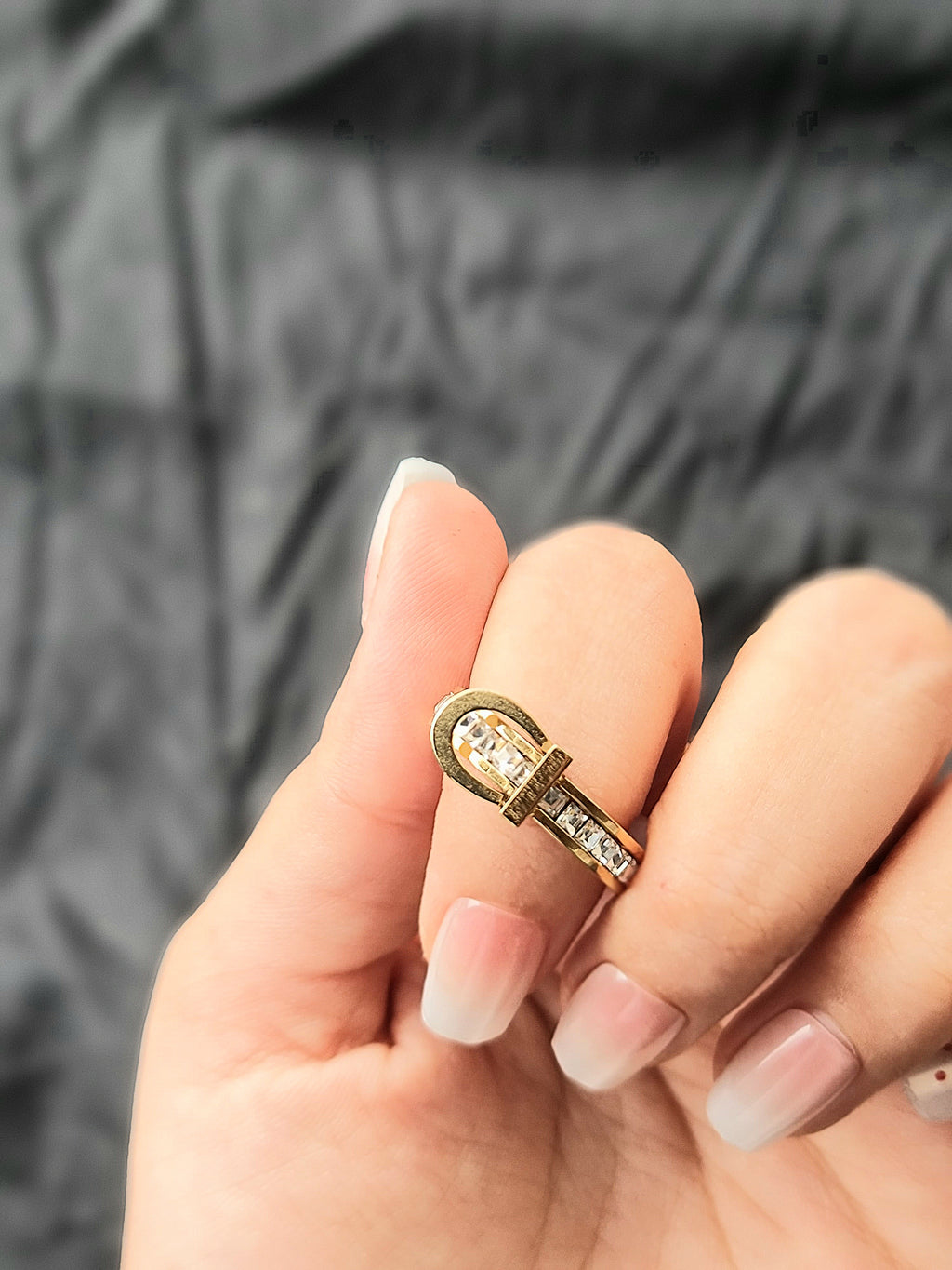 Stainless Steel Gold Toned Buckel Ring