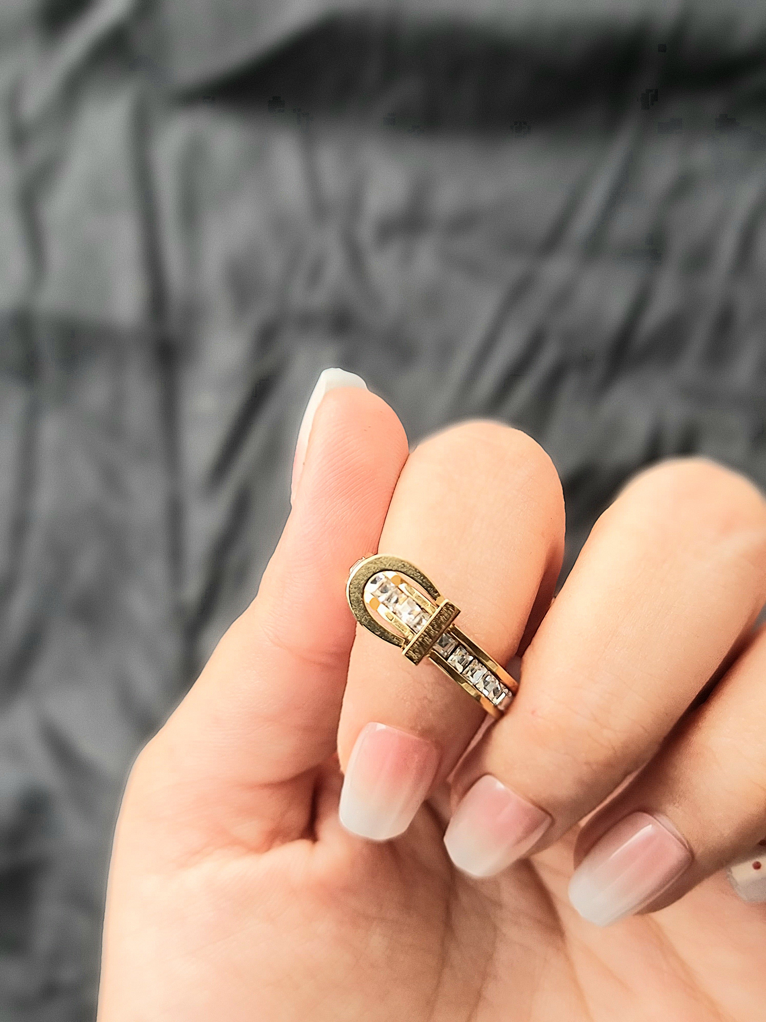 Stainless Steel Gold Toned Buckel Ring