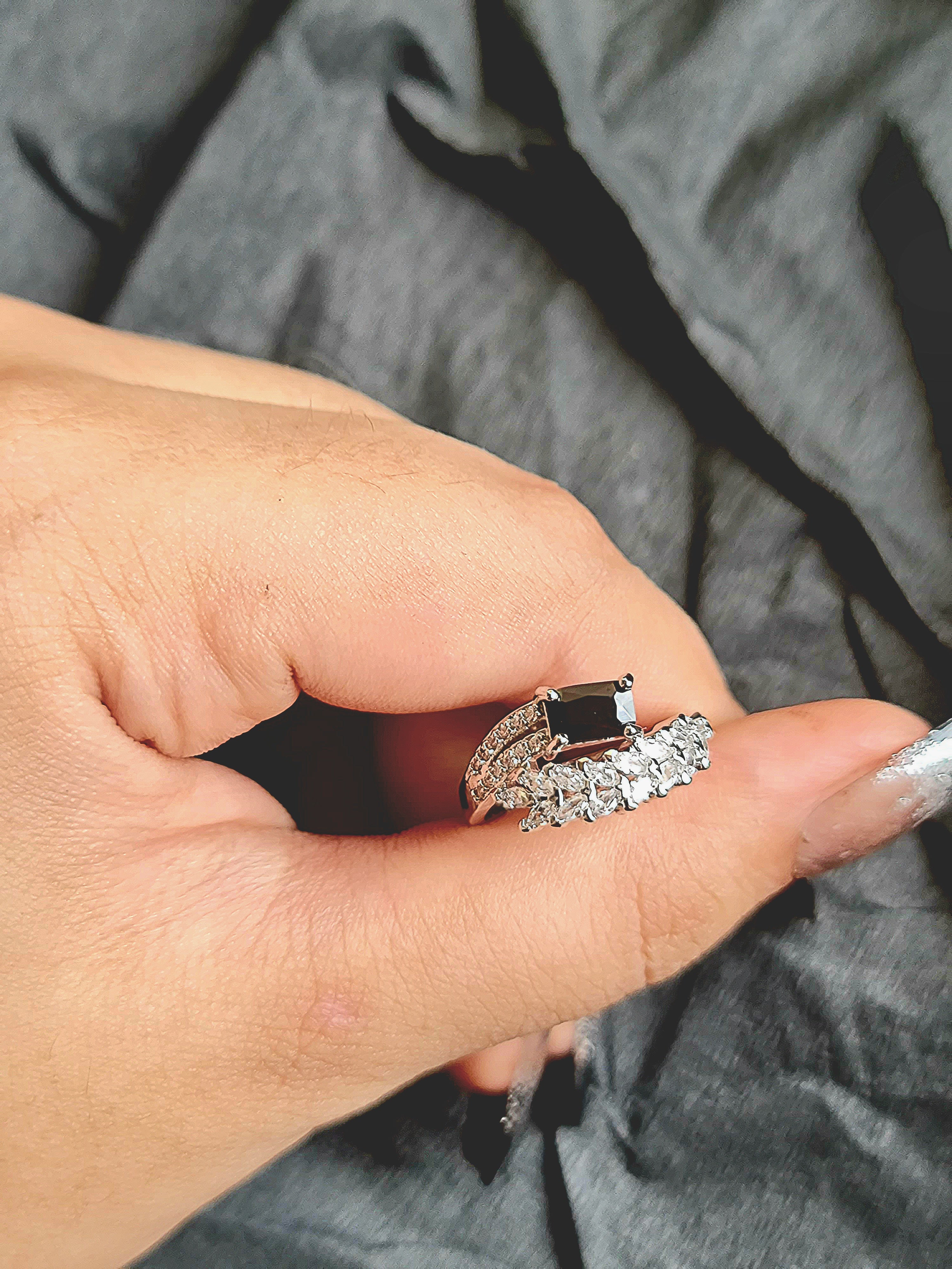 Sophisticated Black Zircon And Marquise Ring