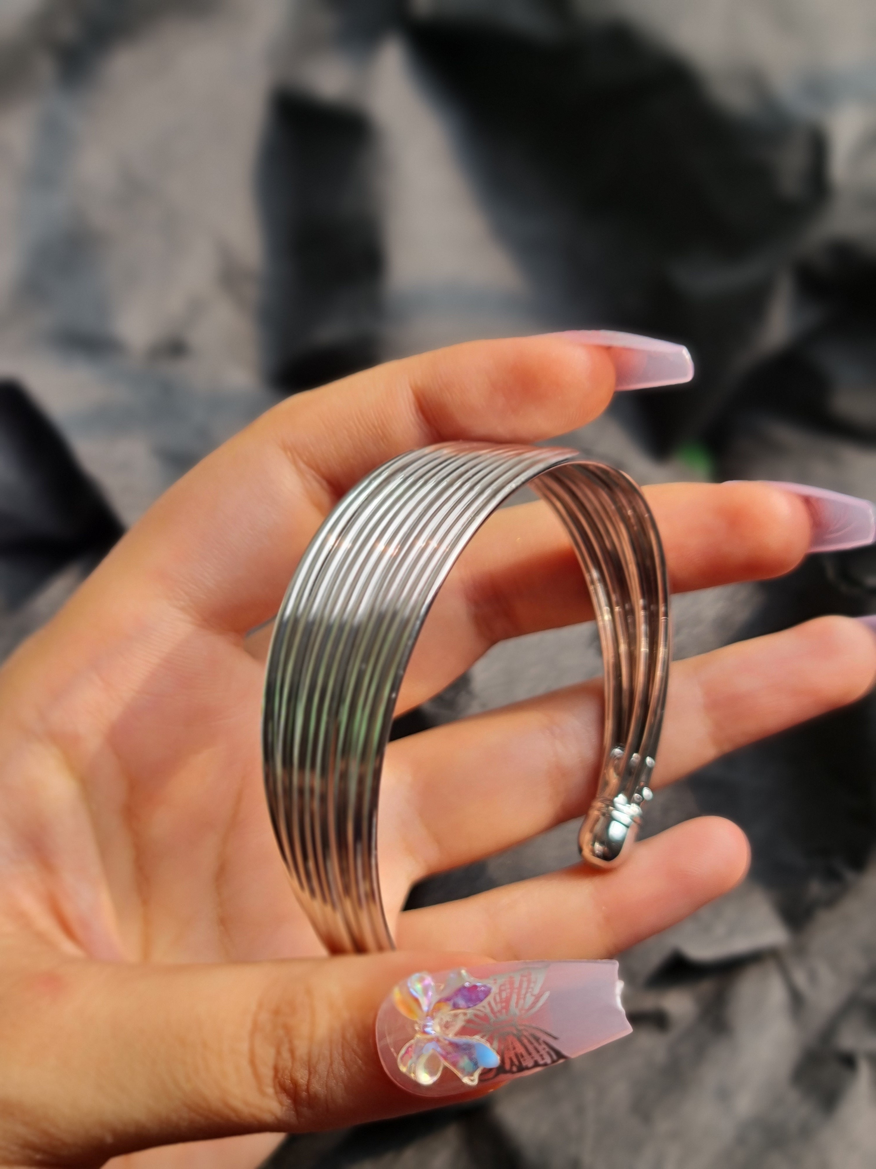 Multi Strand Silver Tone Bangle & Ring Set