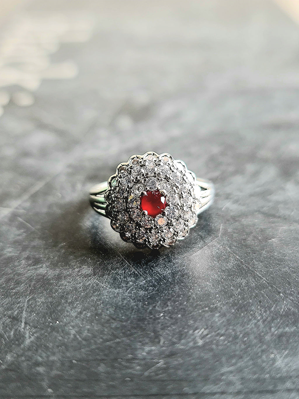 Radian Blossom Ruby and Zircon Cluster Ring