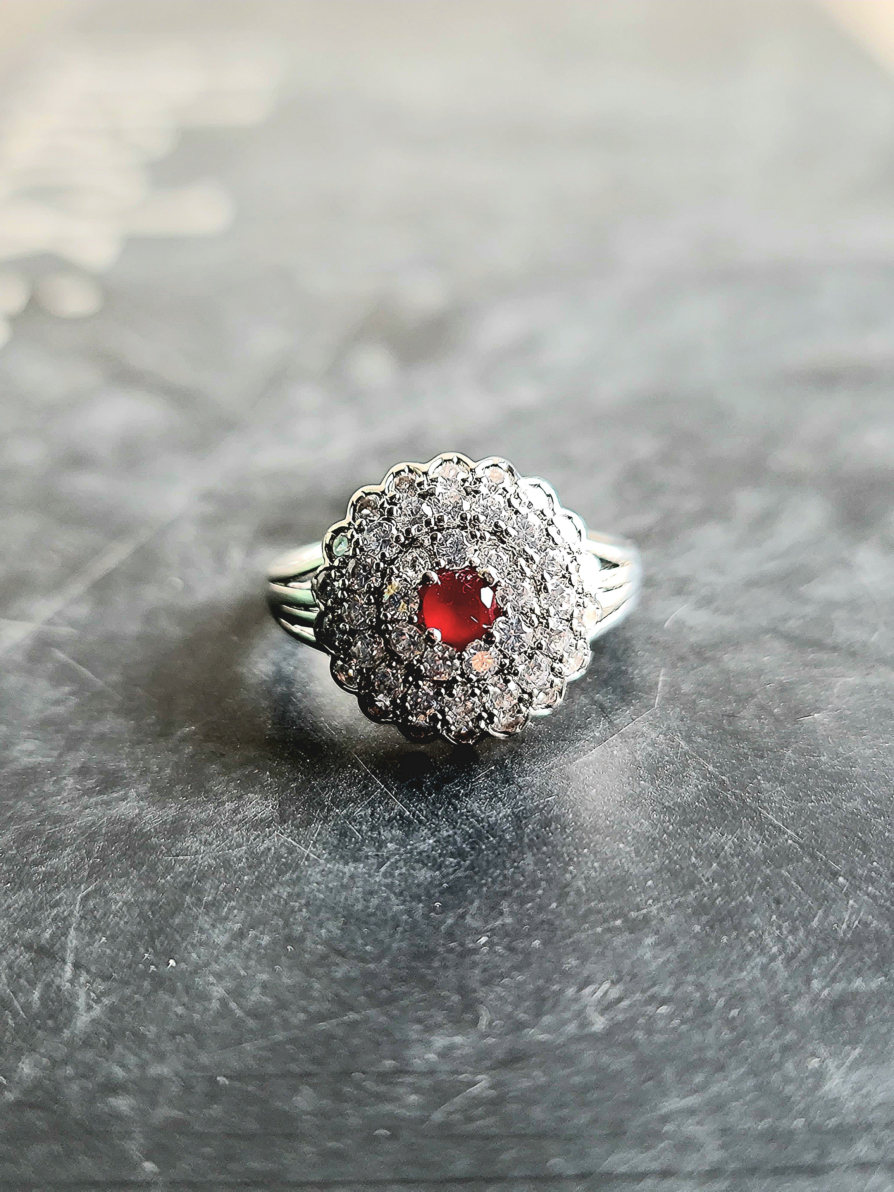 Radian Blossom Ruby and Zircon Cluster Ring