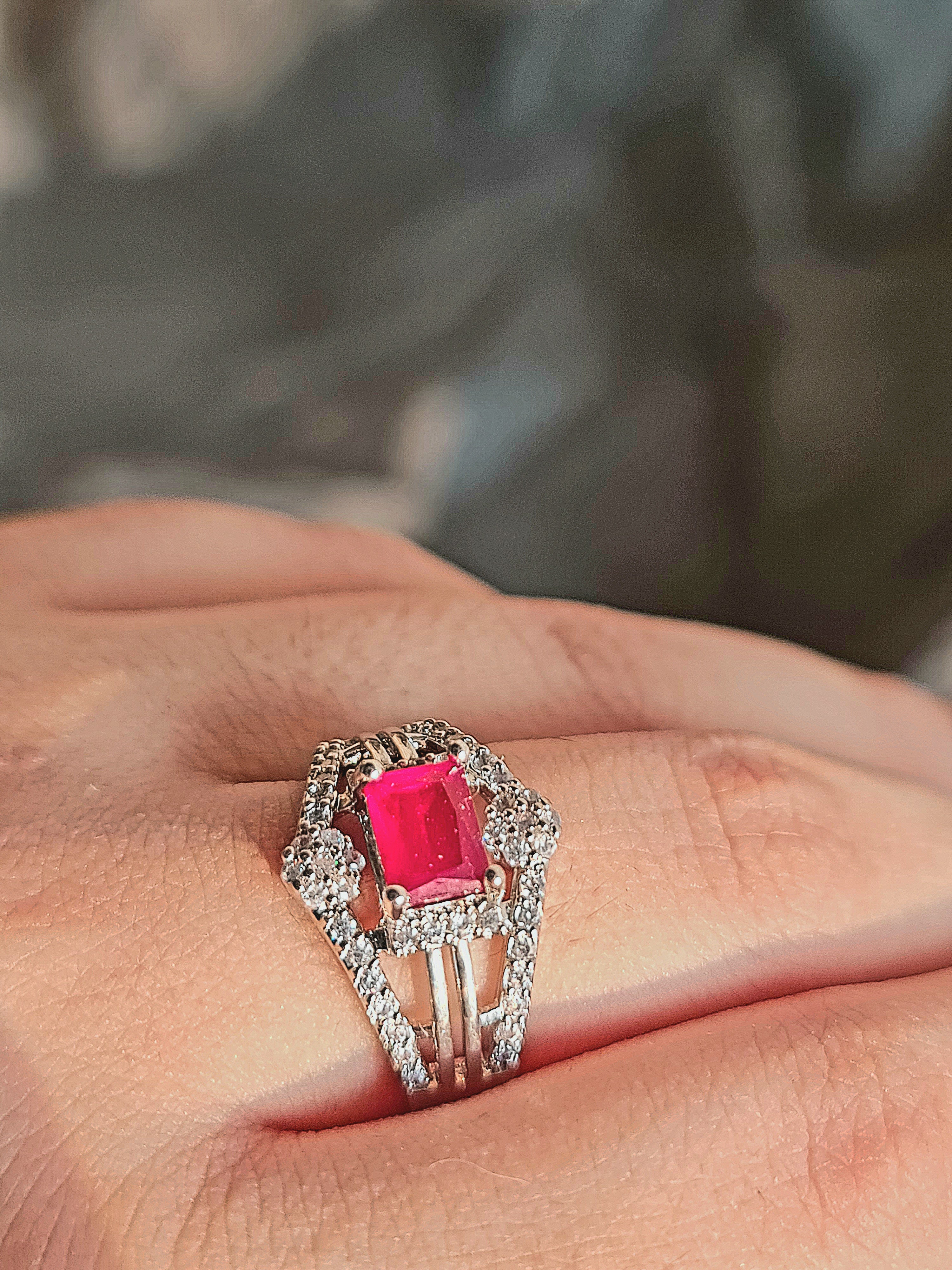 Vibrant Rectangular Cut Ruby Silver Ring