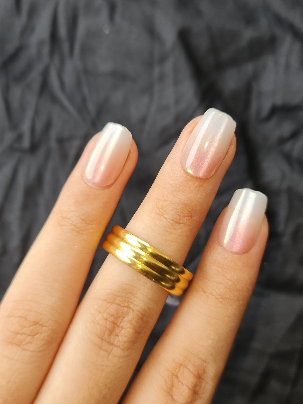 Gold Toned Triple Grooved Stainless Steel Band