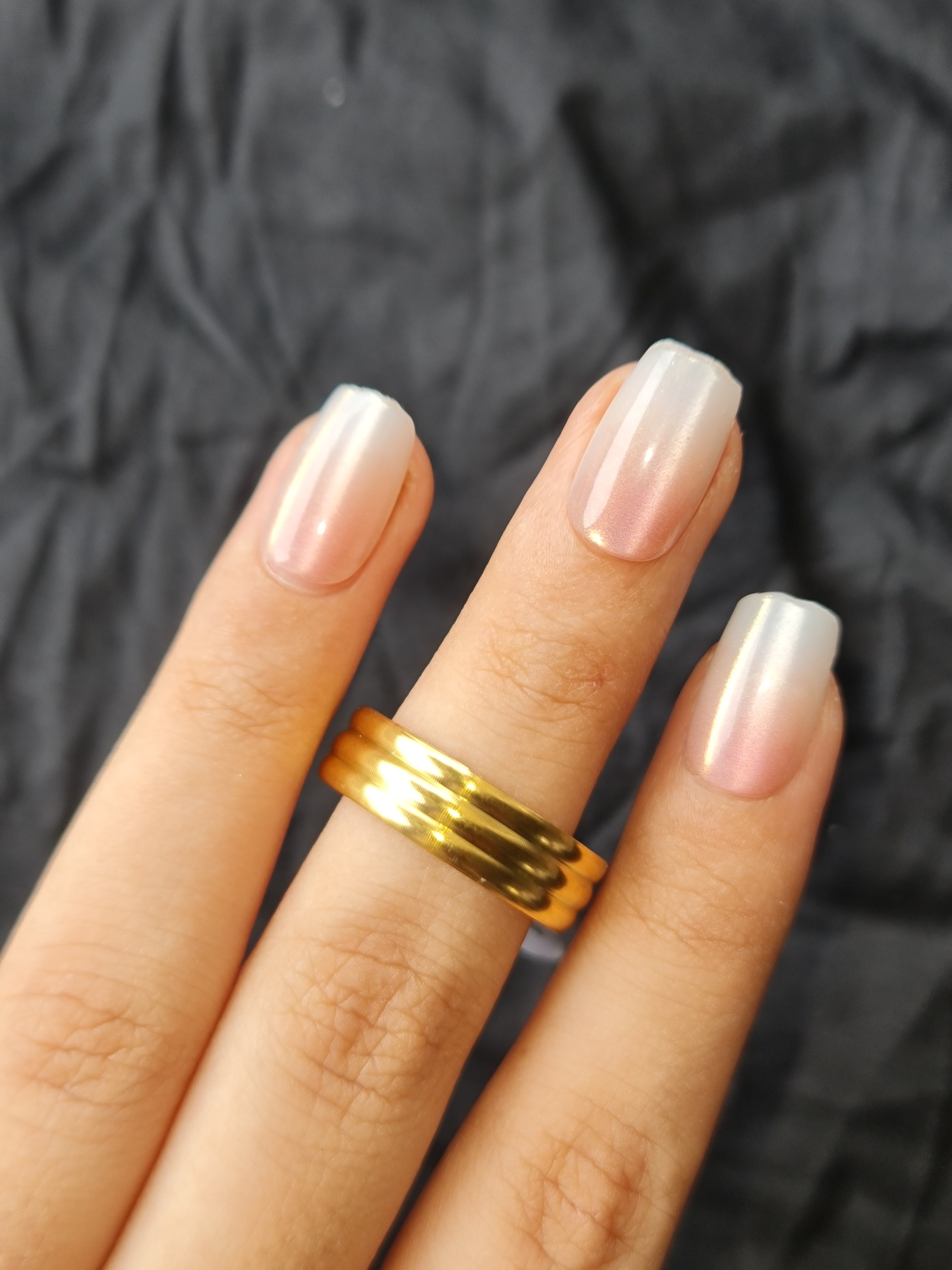 Gold Toned Triple Grooved Stainless Steel Band