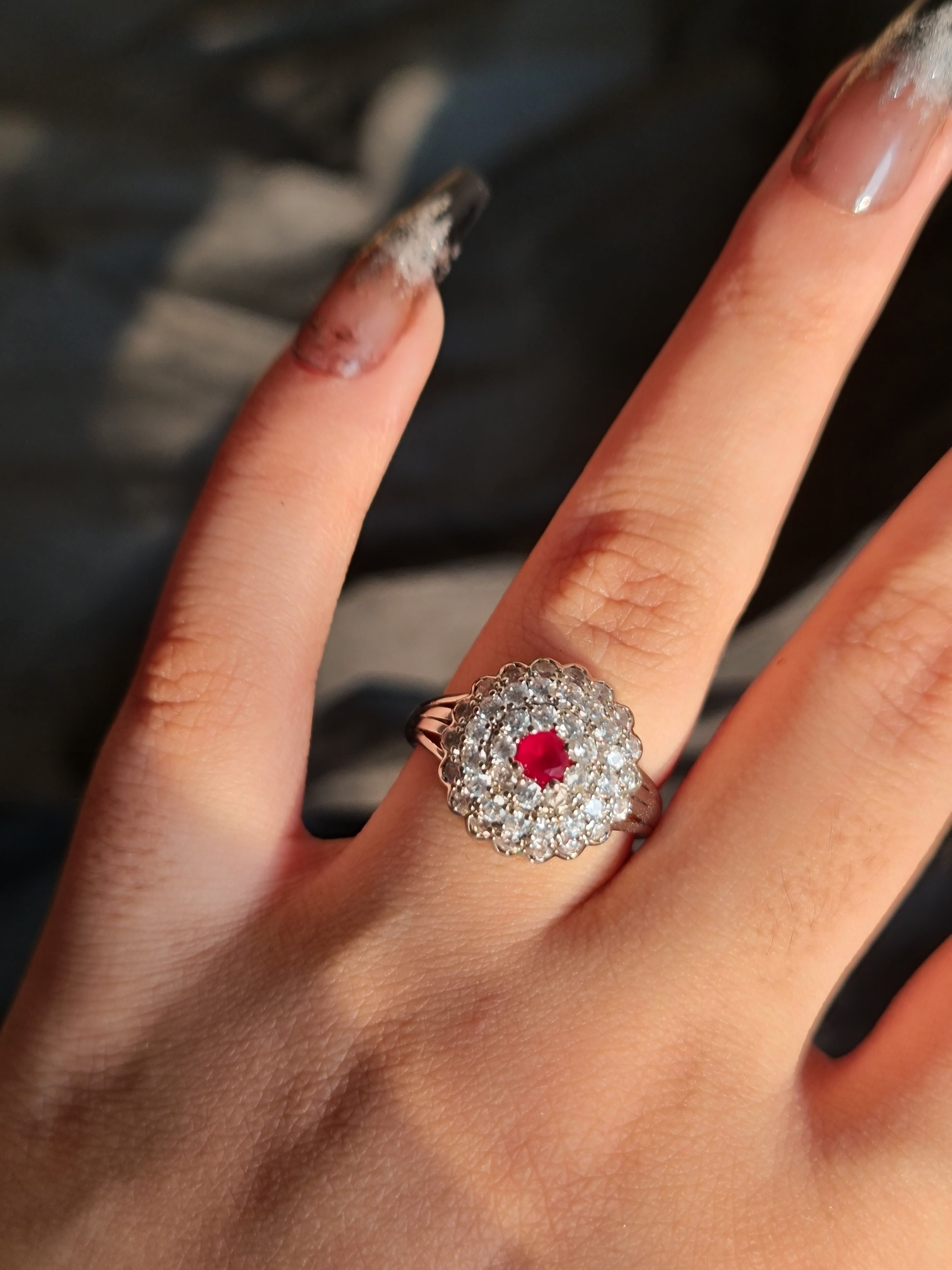 Radian Blossom Ruby and Zircon Cluster Ring