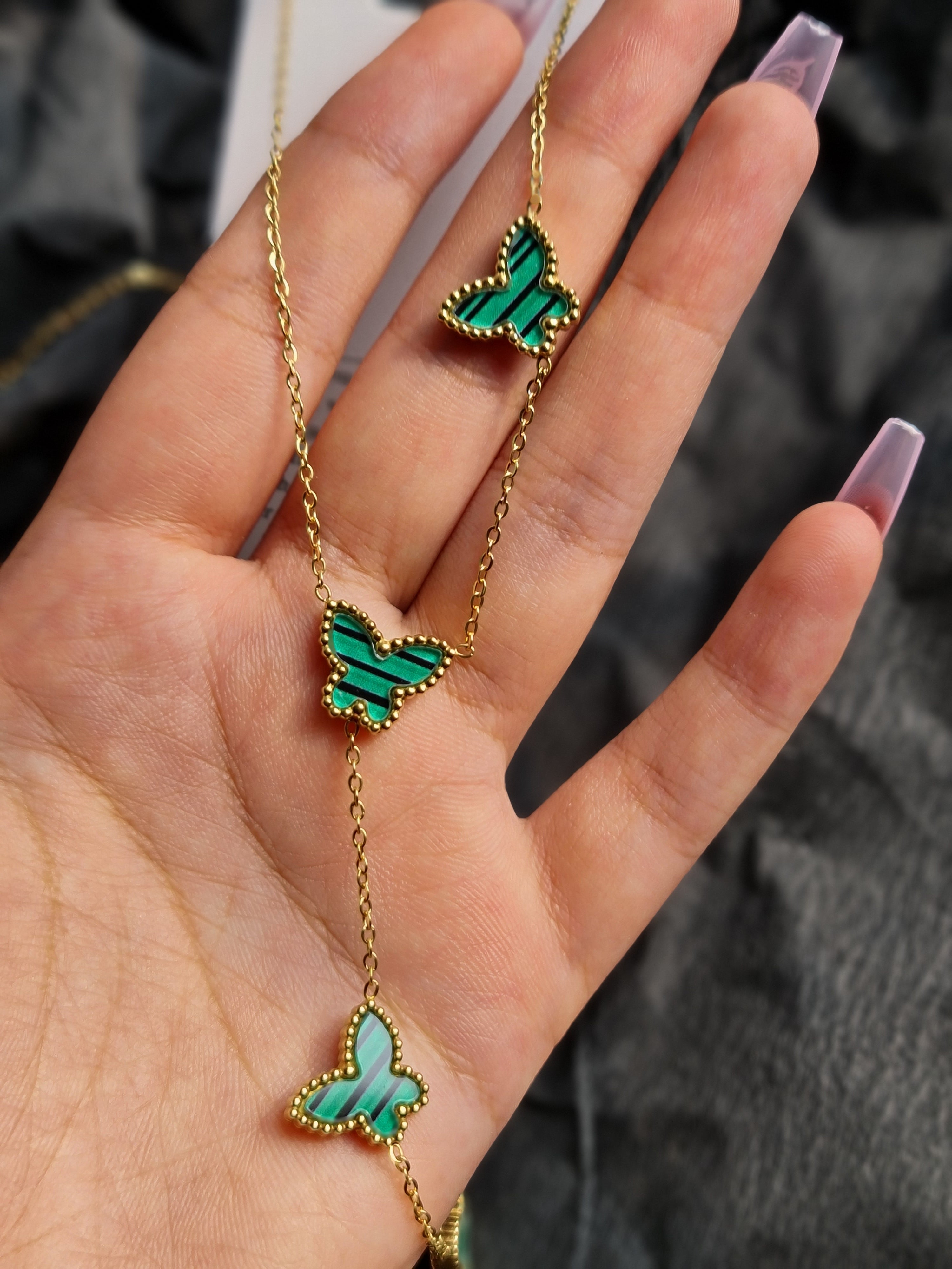 Green Butterfly Dangle Necklace