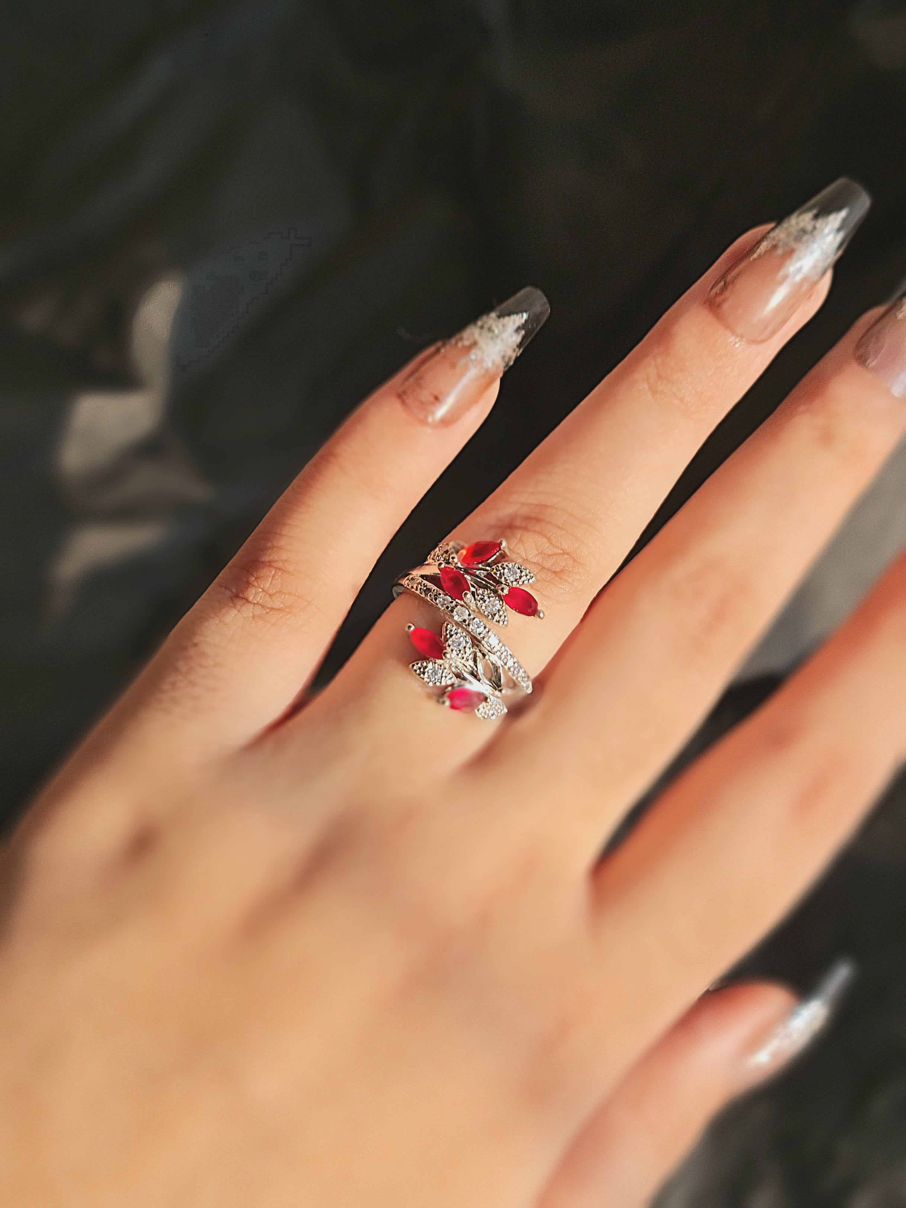 Vibrant Floral Red Stones Zircon Ring