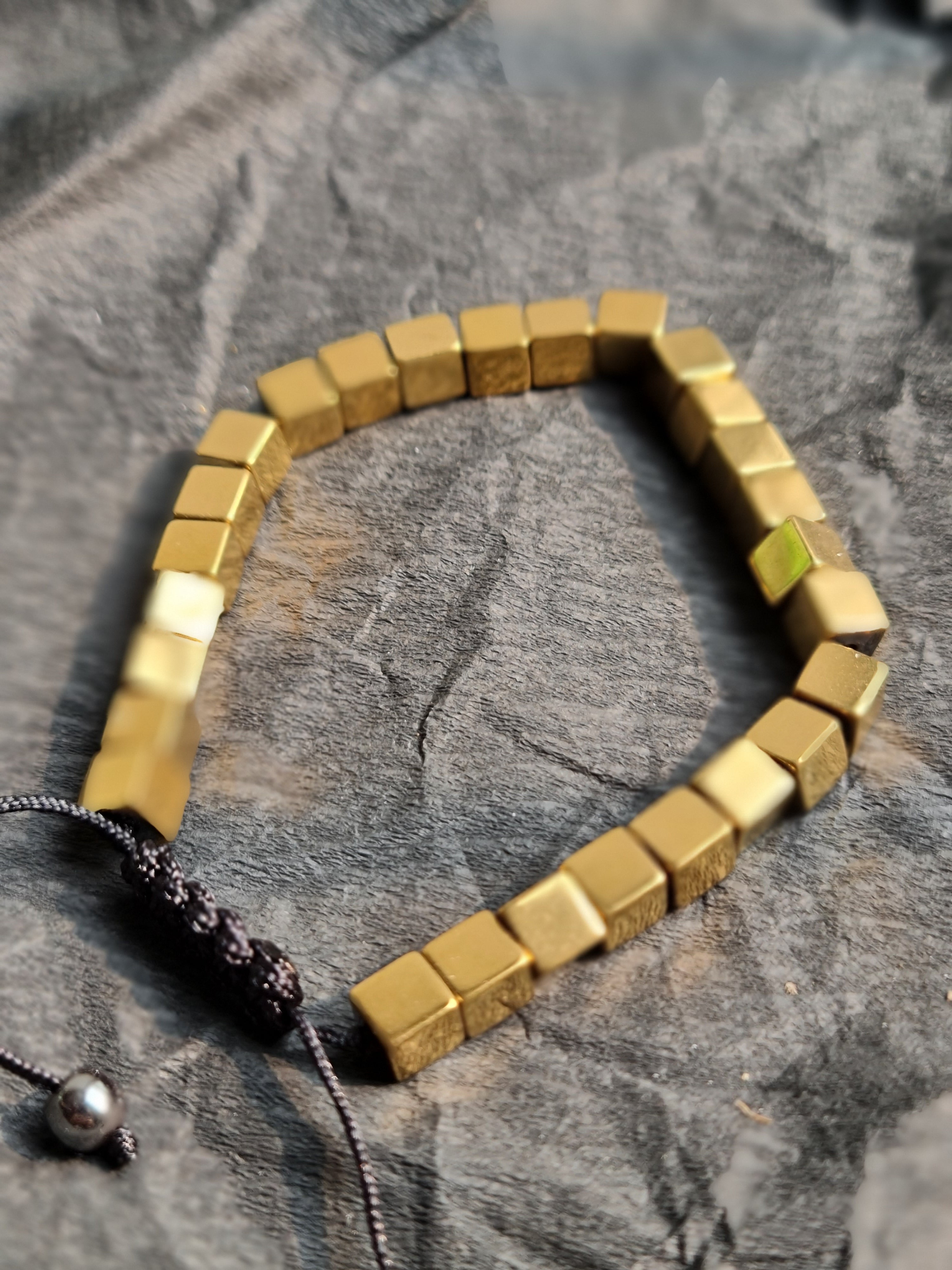 Matte Gold Cube Bead Adjustable Bracelet