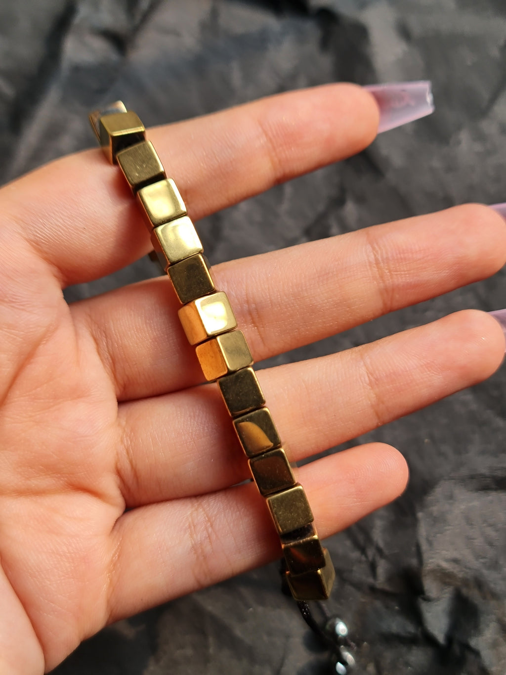 Matte Gold Cube Bead Adjustable Bracelet
