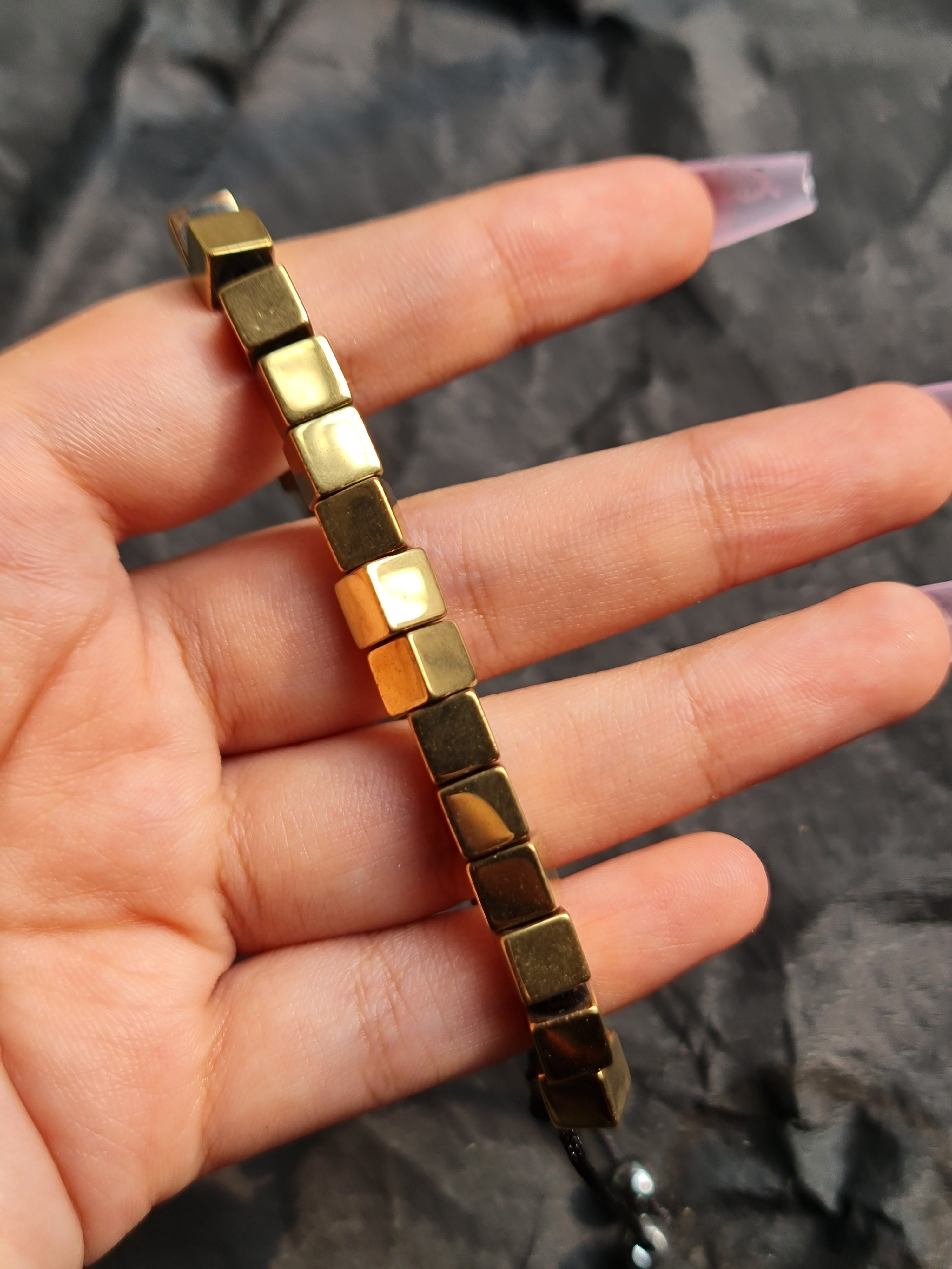 Matte Gold Cube Bead Adjustable Bracelet