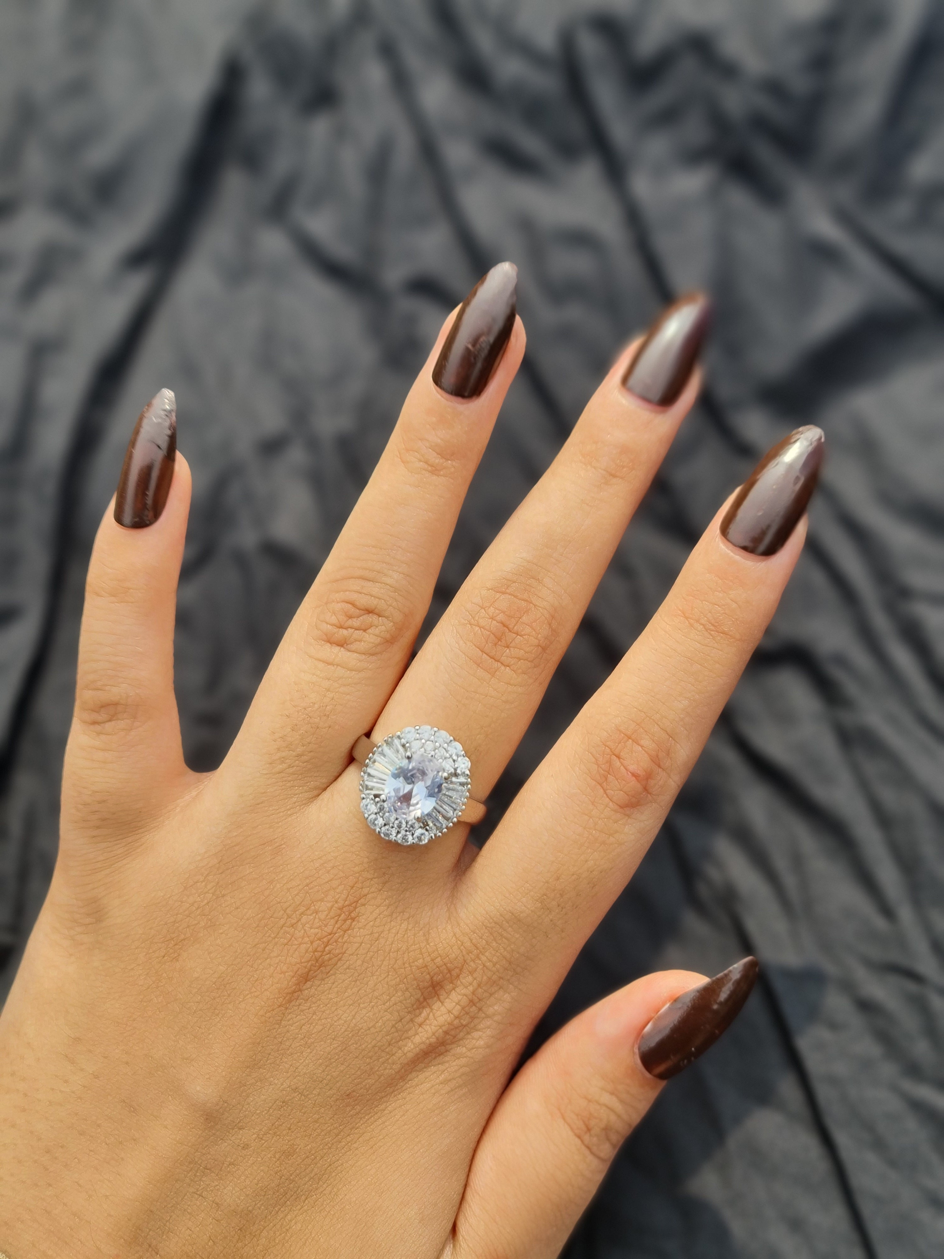 Sterling Silver Oval-Cut Zirconia Cluster Ring