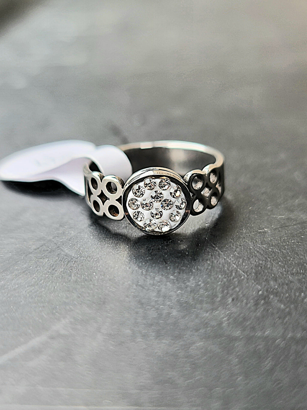 Stainless Steel Silver Toned Pave Ring