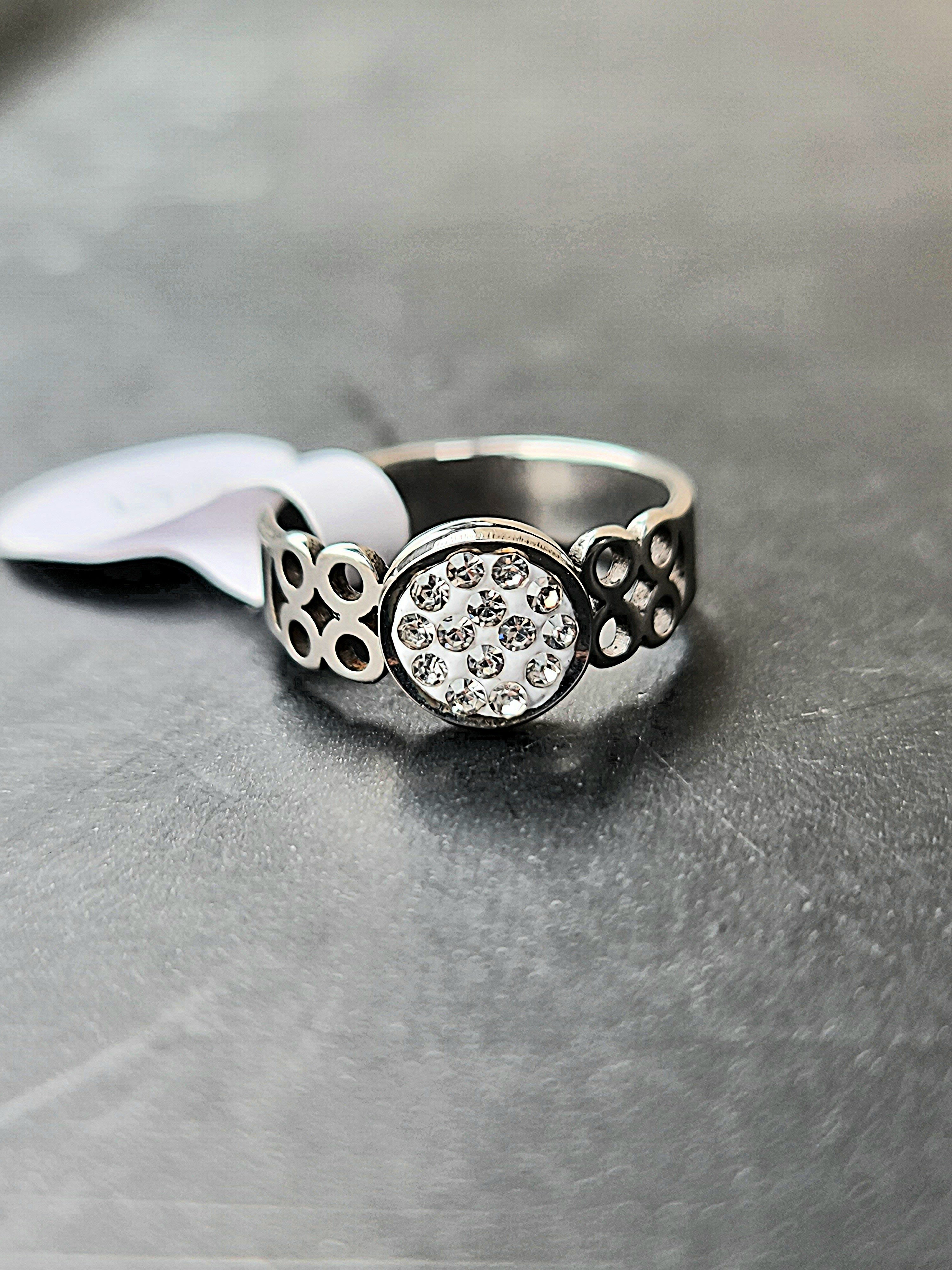 Stainless Steel Silver Toned Pave Ring