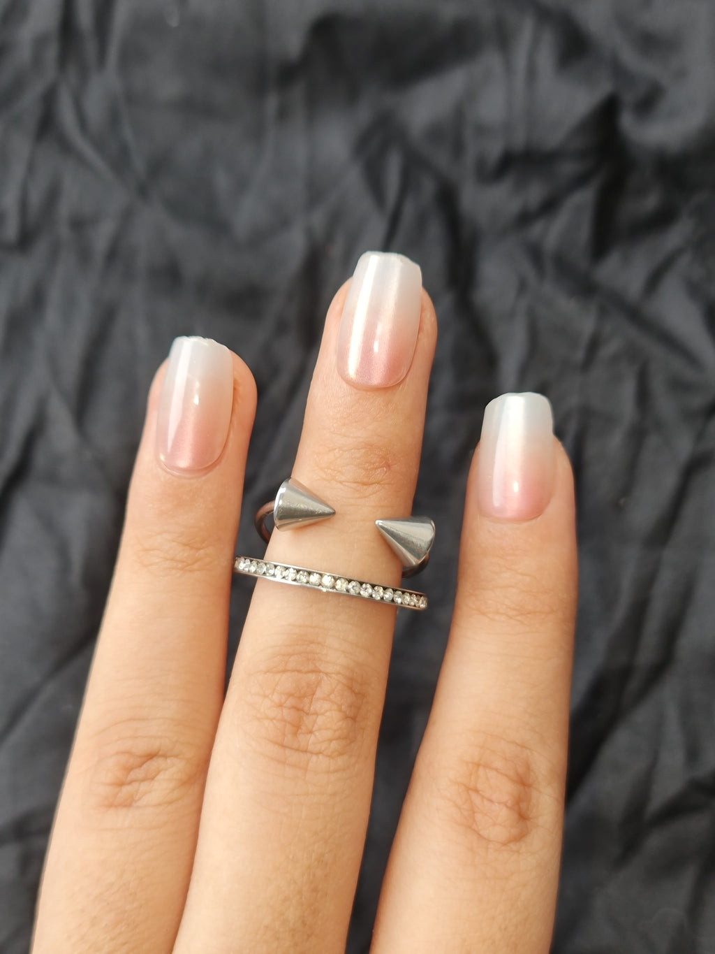 Silver Toned Spiked & Crystal Stainless Steel Ring