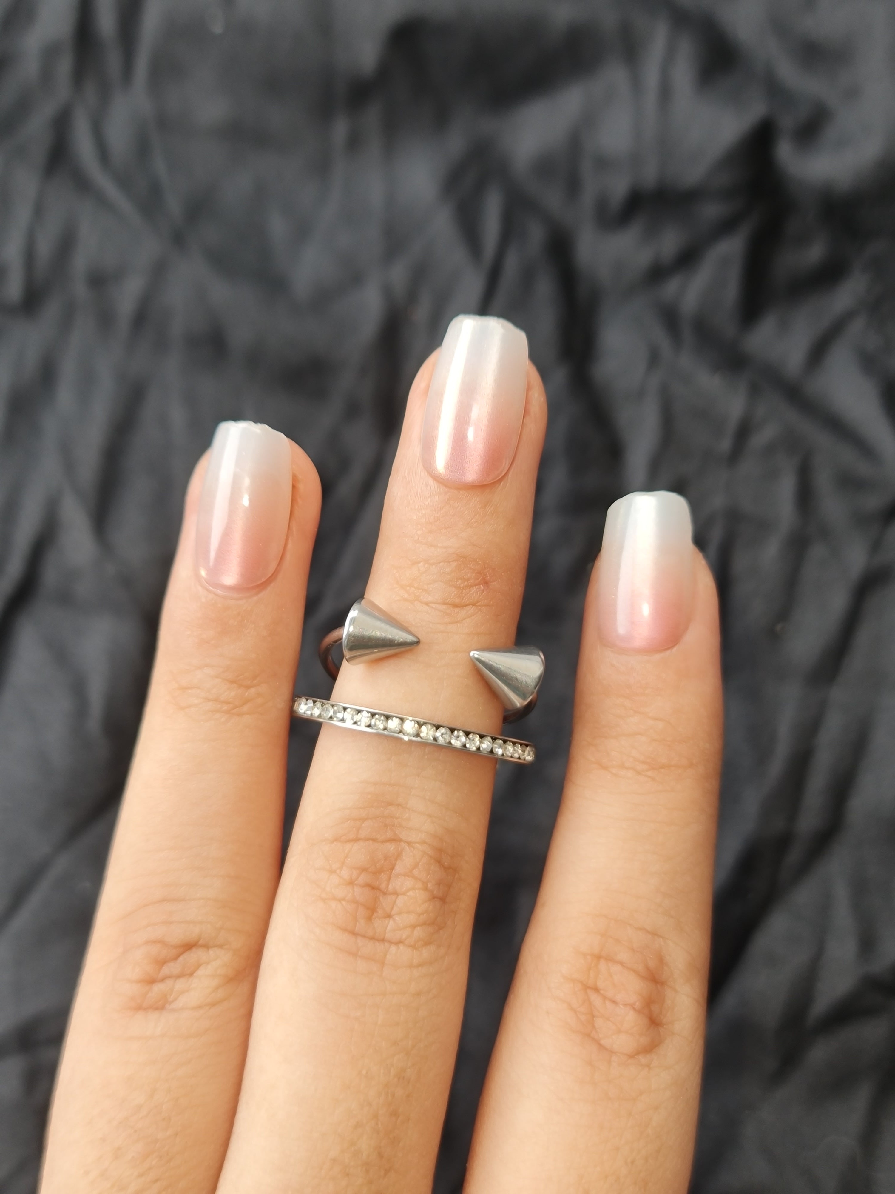 Silver Toned Spiked & Crystal Stainless Steel Ring