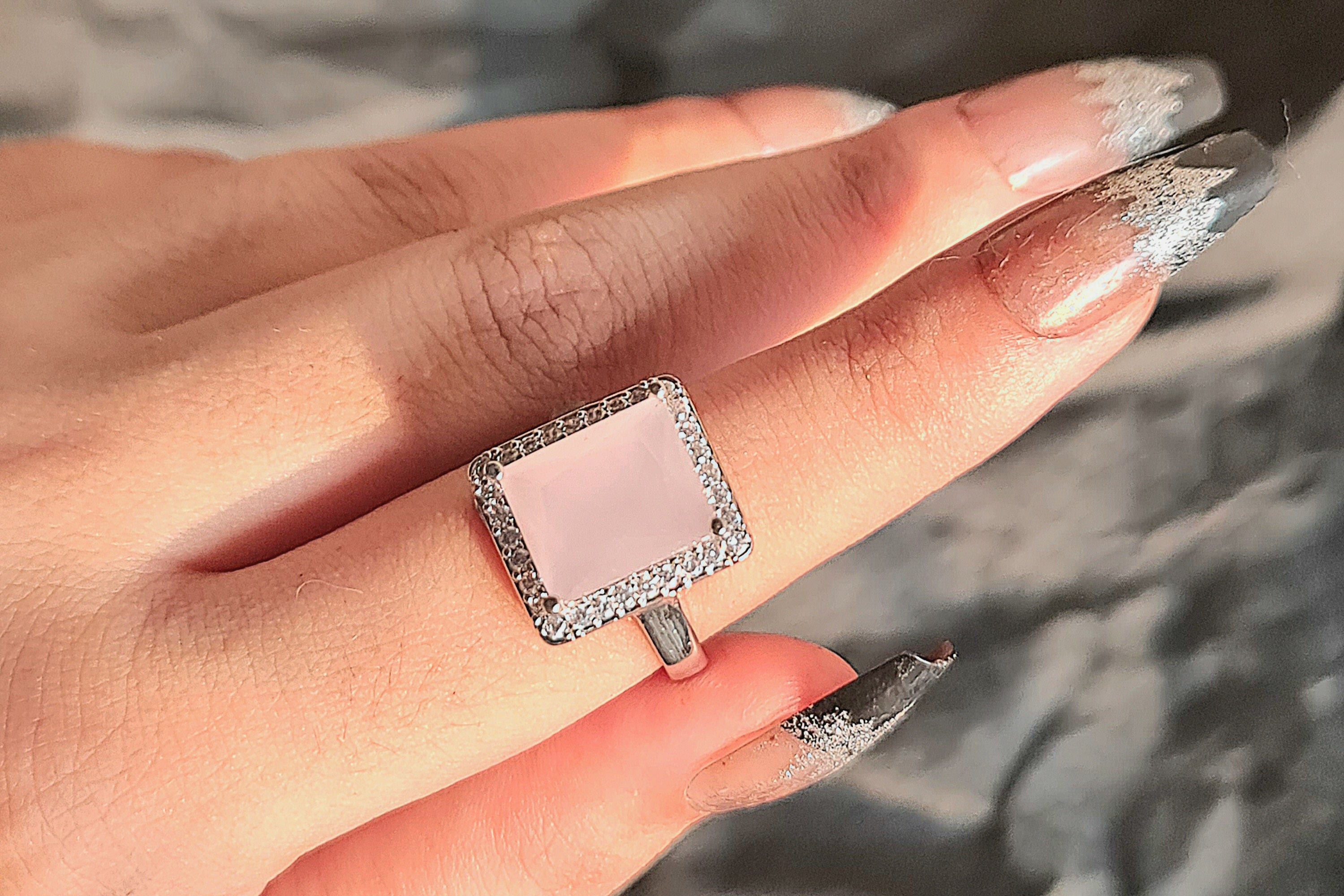 Elegant Rectangular Rose Quarts Ring