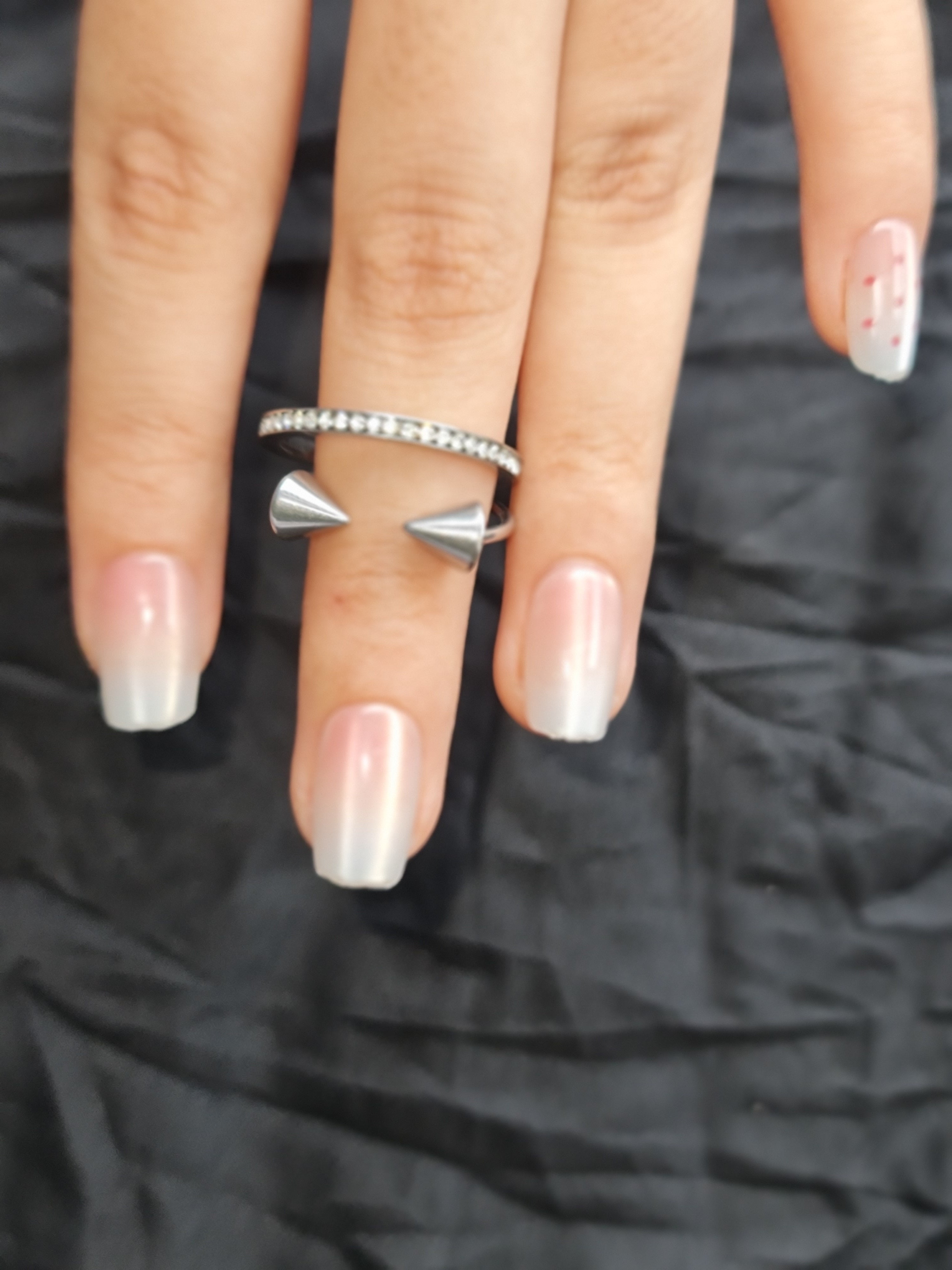 Silver Toned Spiked & Crystal Stainless Steel Ring