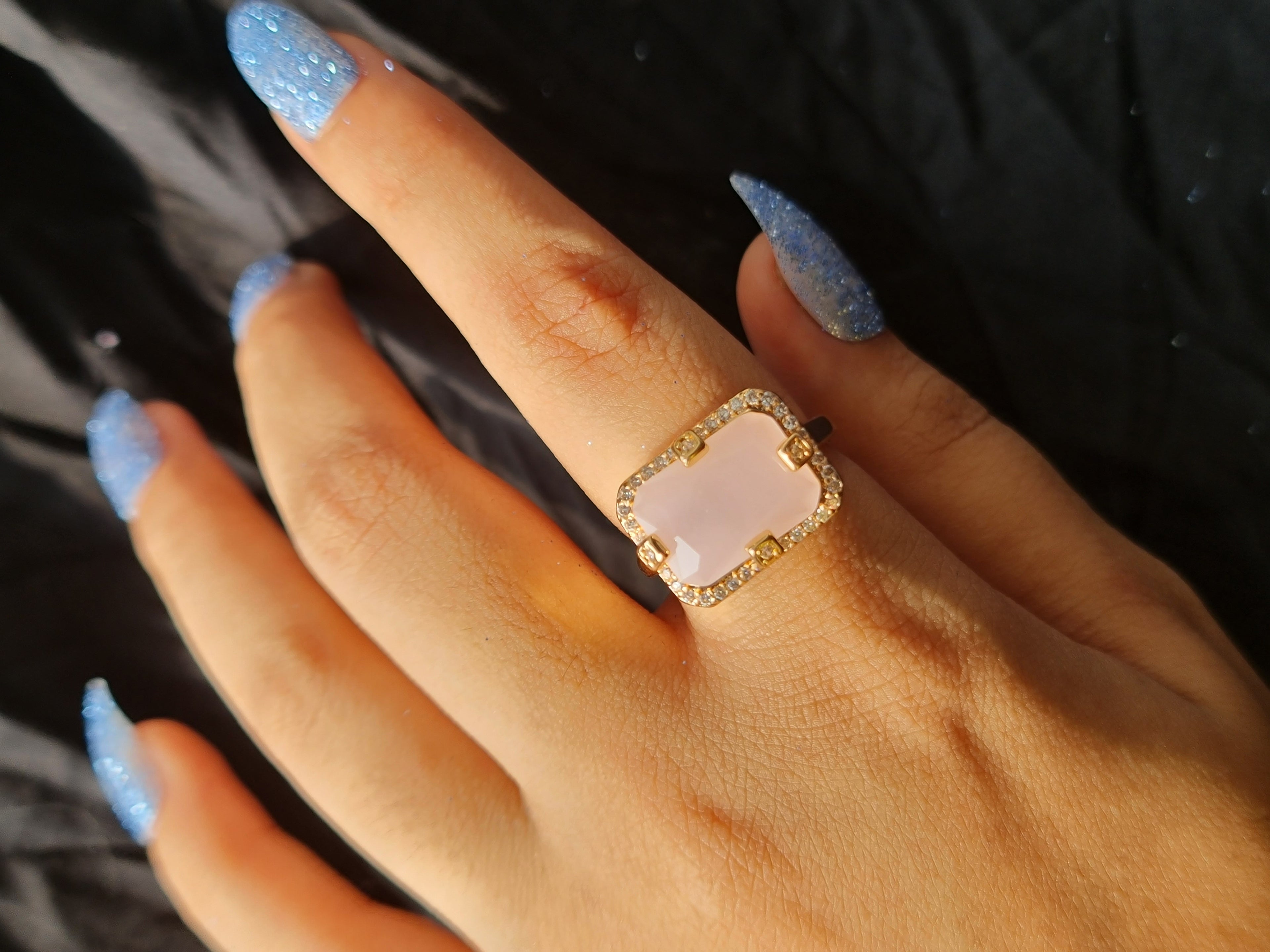 Gold Toned Ring With Rectangular Pink Stone
