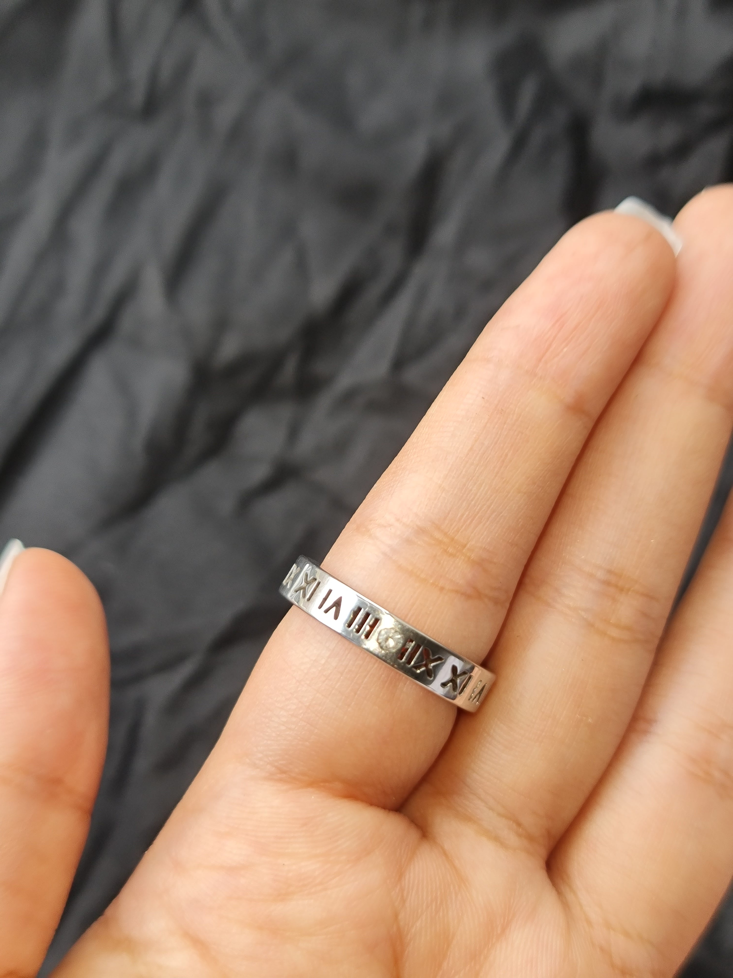 Roman Numeral Band Ring with Pave Crystals Stainless Steel
