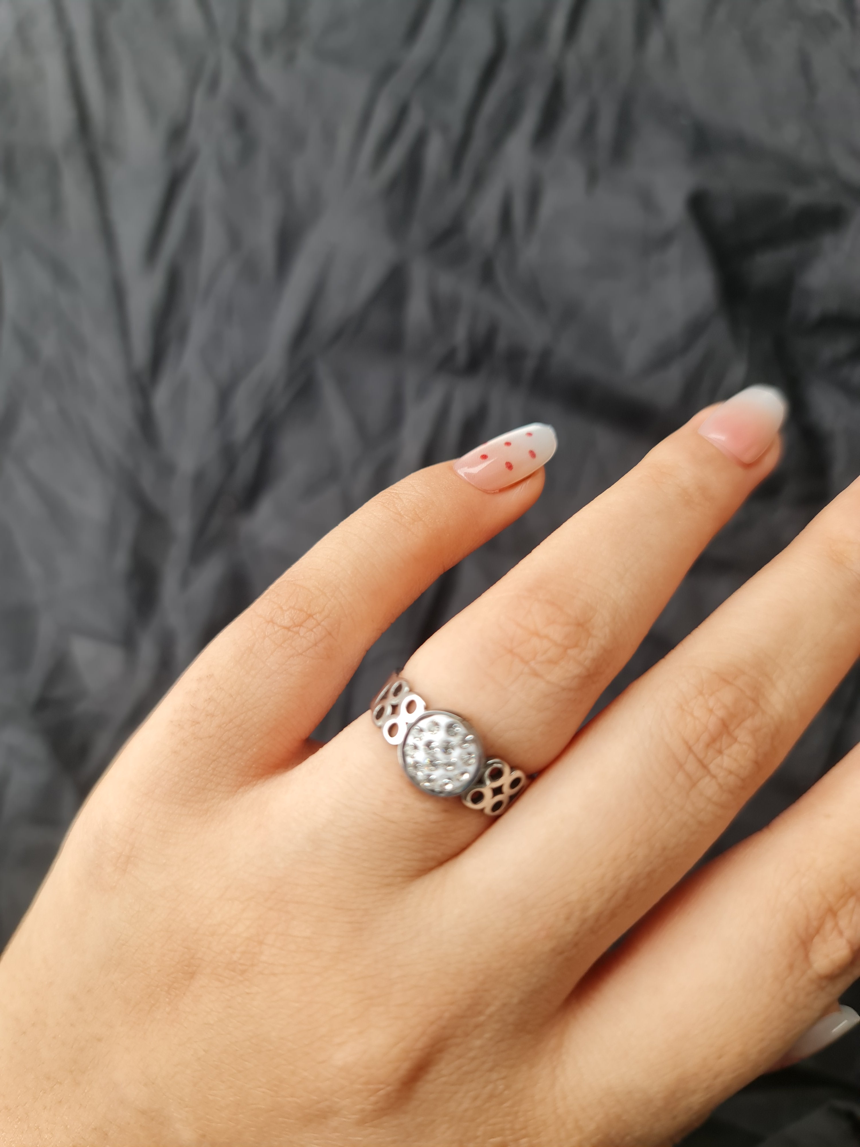 Stainless Steel Silver Toned Pave Ring