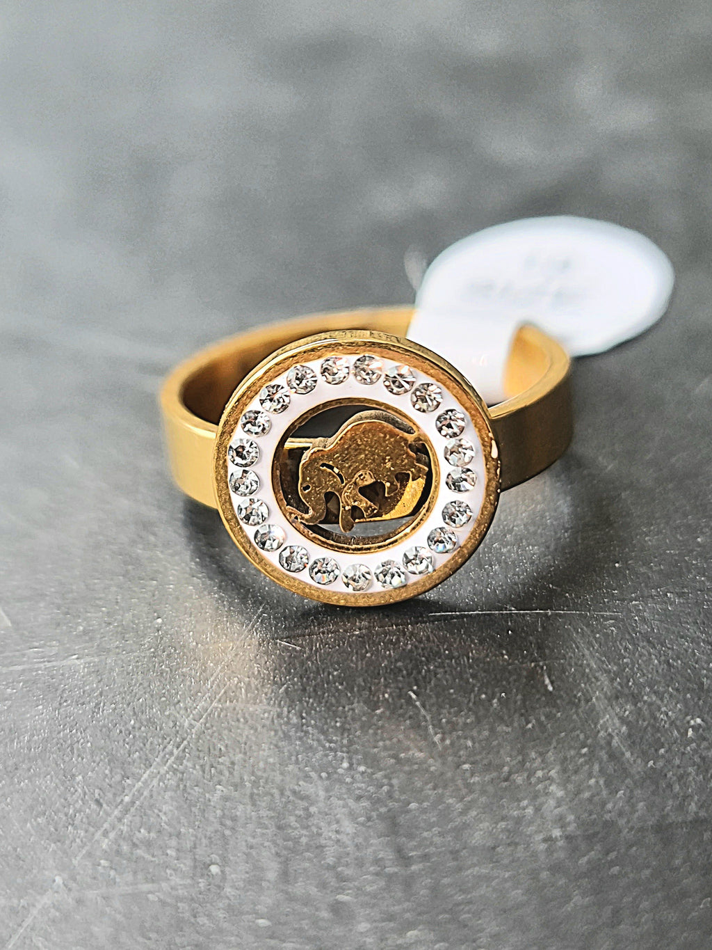 Gold-Toned Ring with Elephant Stainless Steel