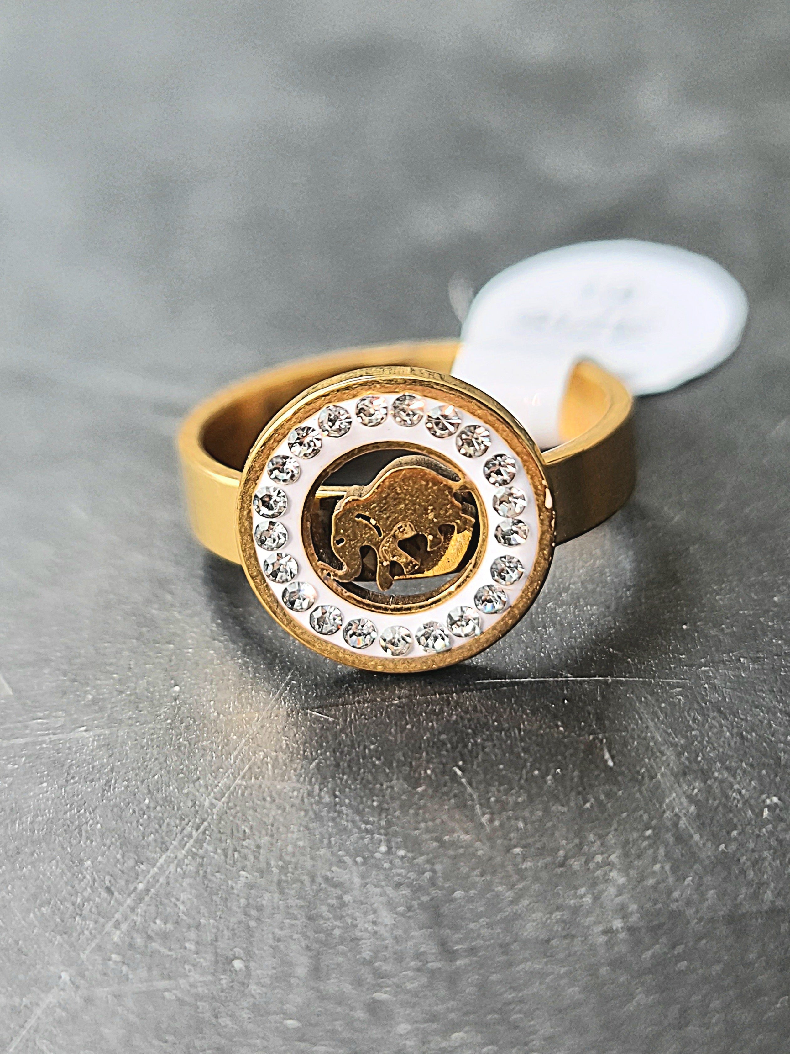 Gold-Toned Ring with Elephant Stainless Steel