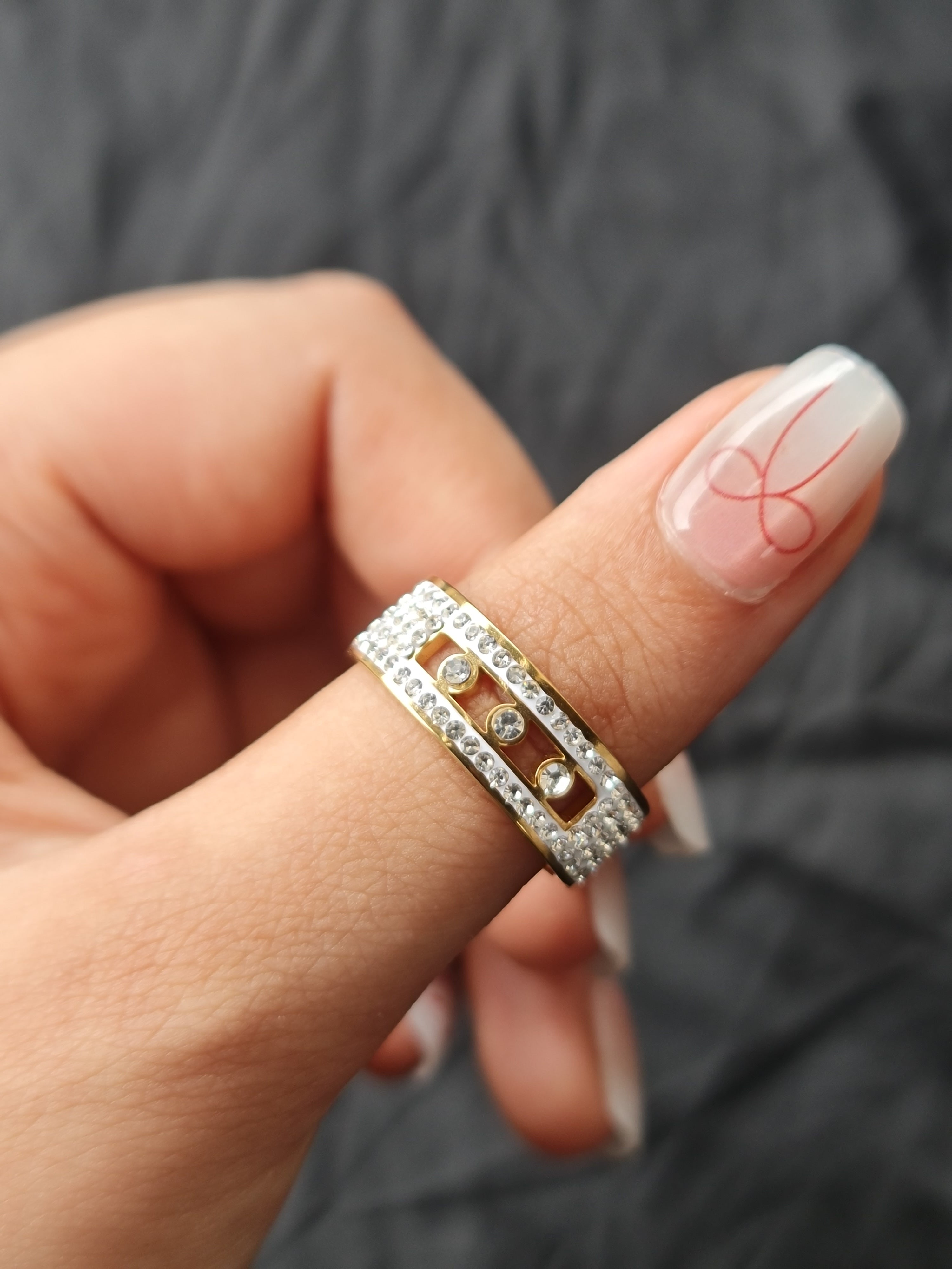Stainless Steel Gold-Toned Pavè Ring