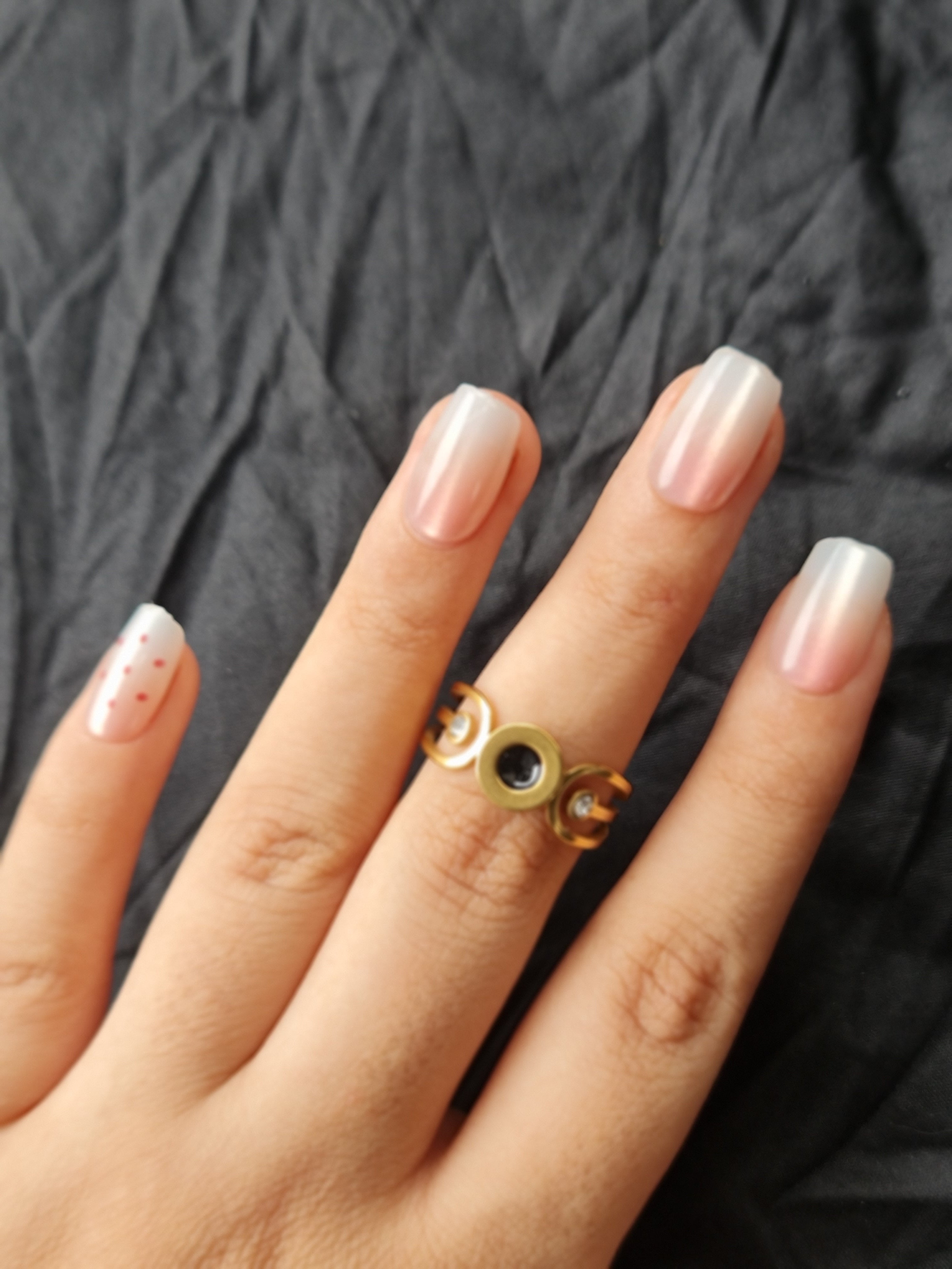 Stainless Steel Gold-Toned Spiral Three dots Ring