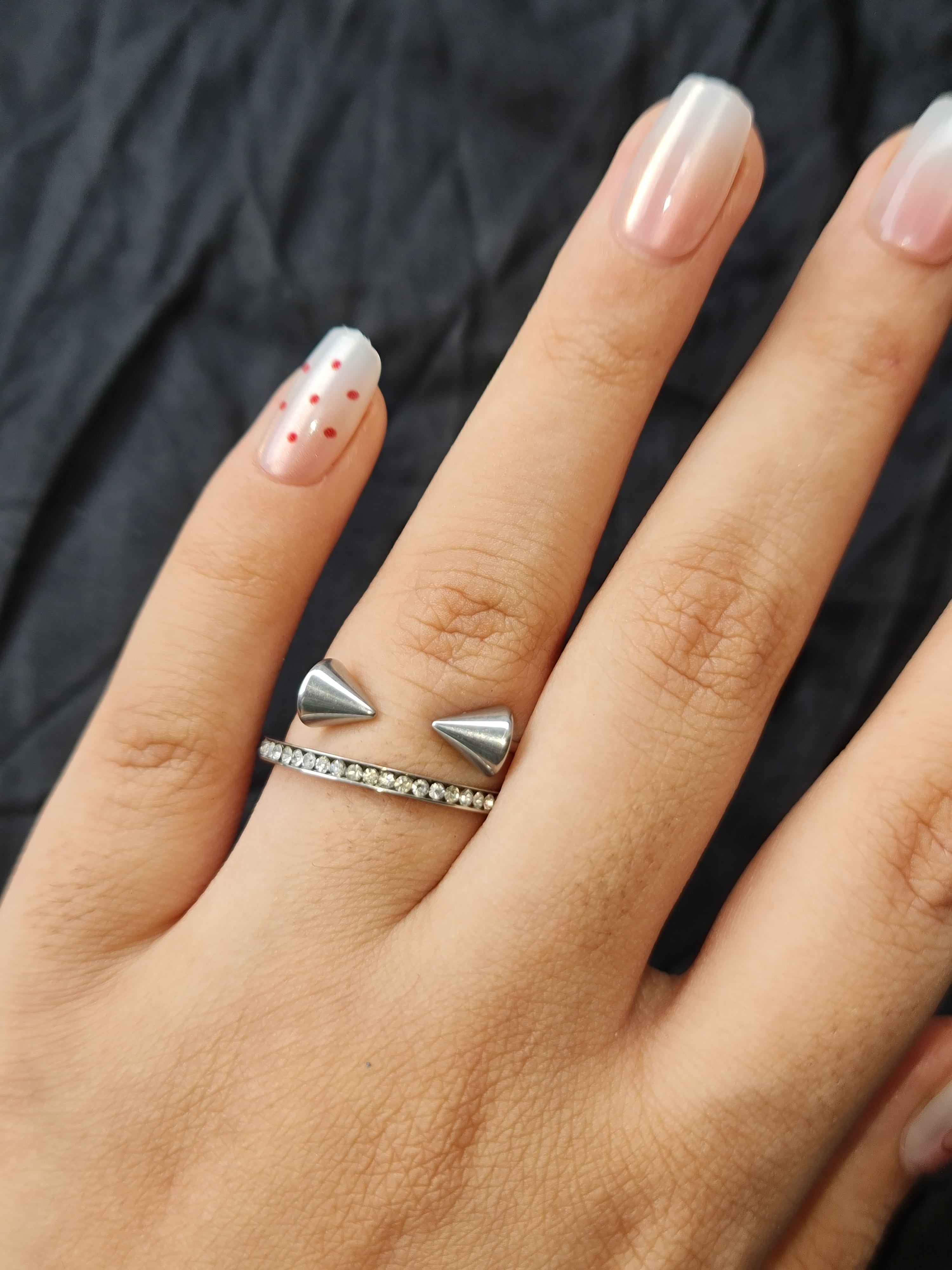 Silver Toned Spiked & Crystal Stainless Steel Ring