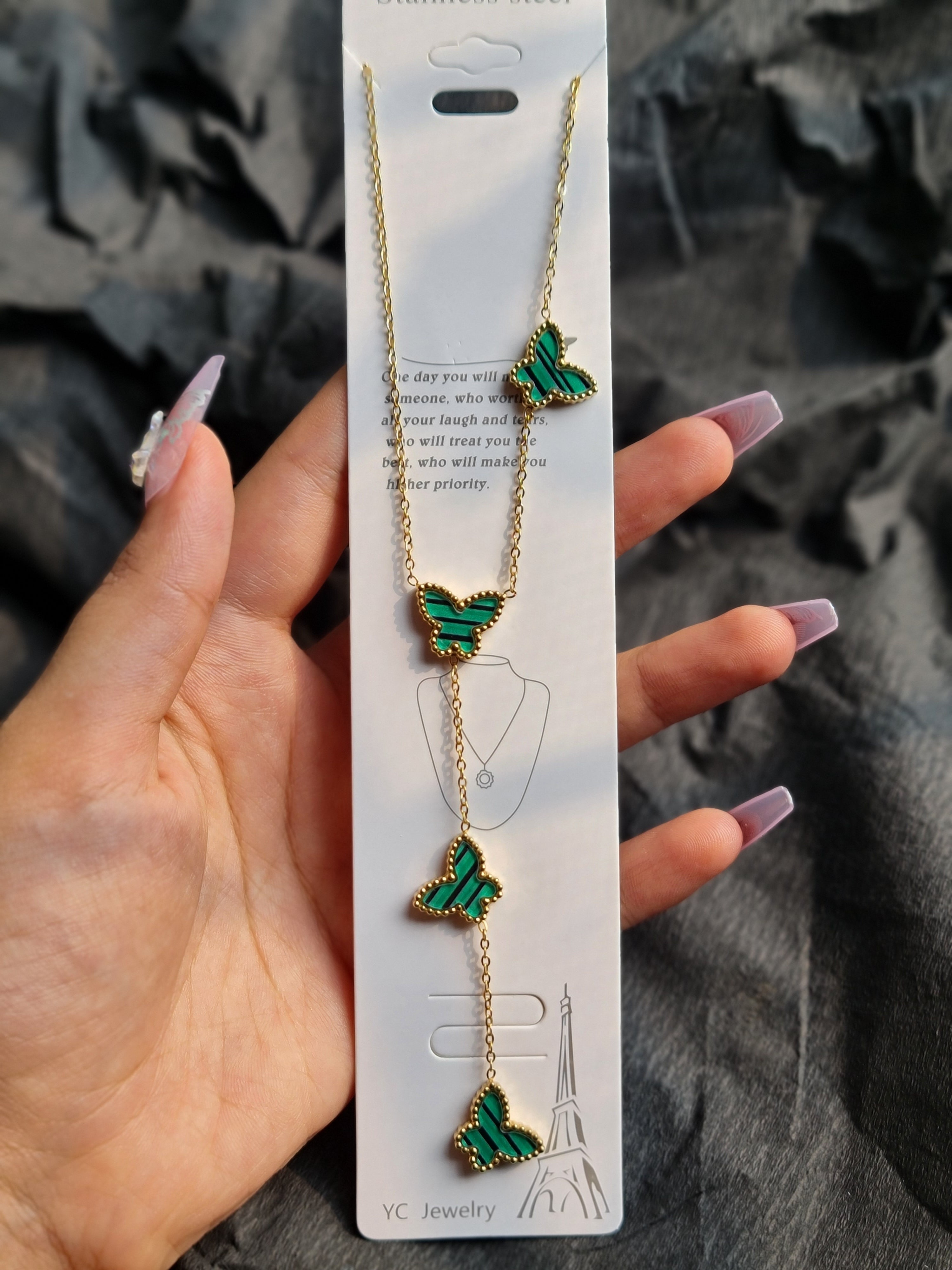 Green Butterfly Dangle Necklace