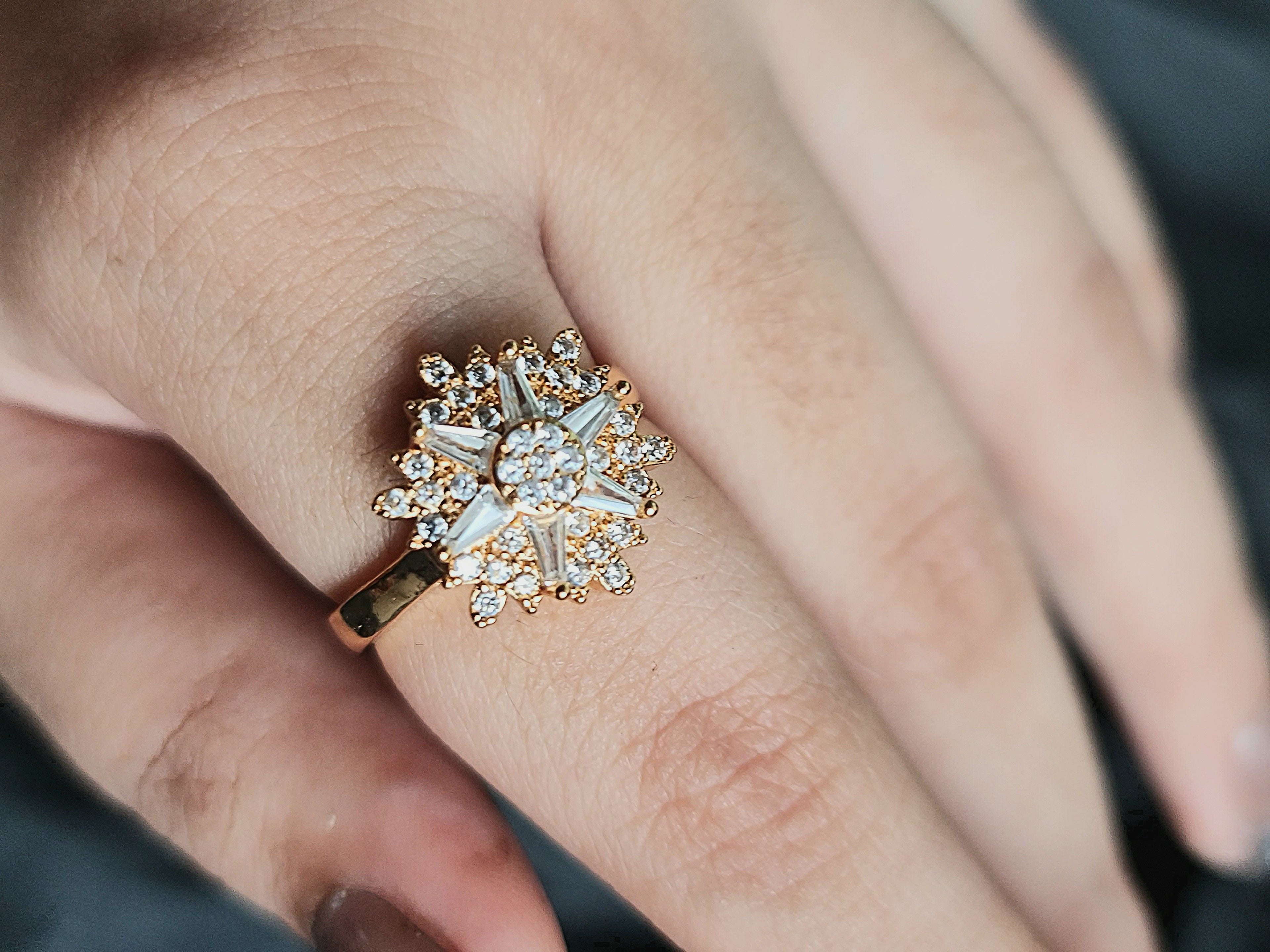 Elegant Starbust Zircon Golden Ring