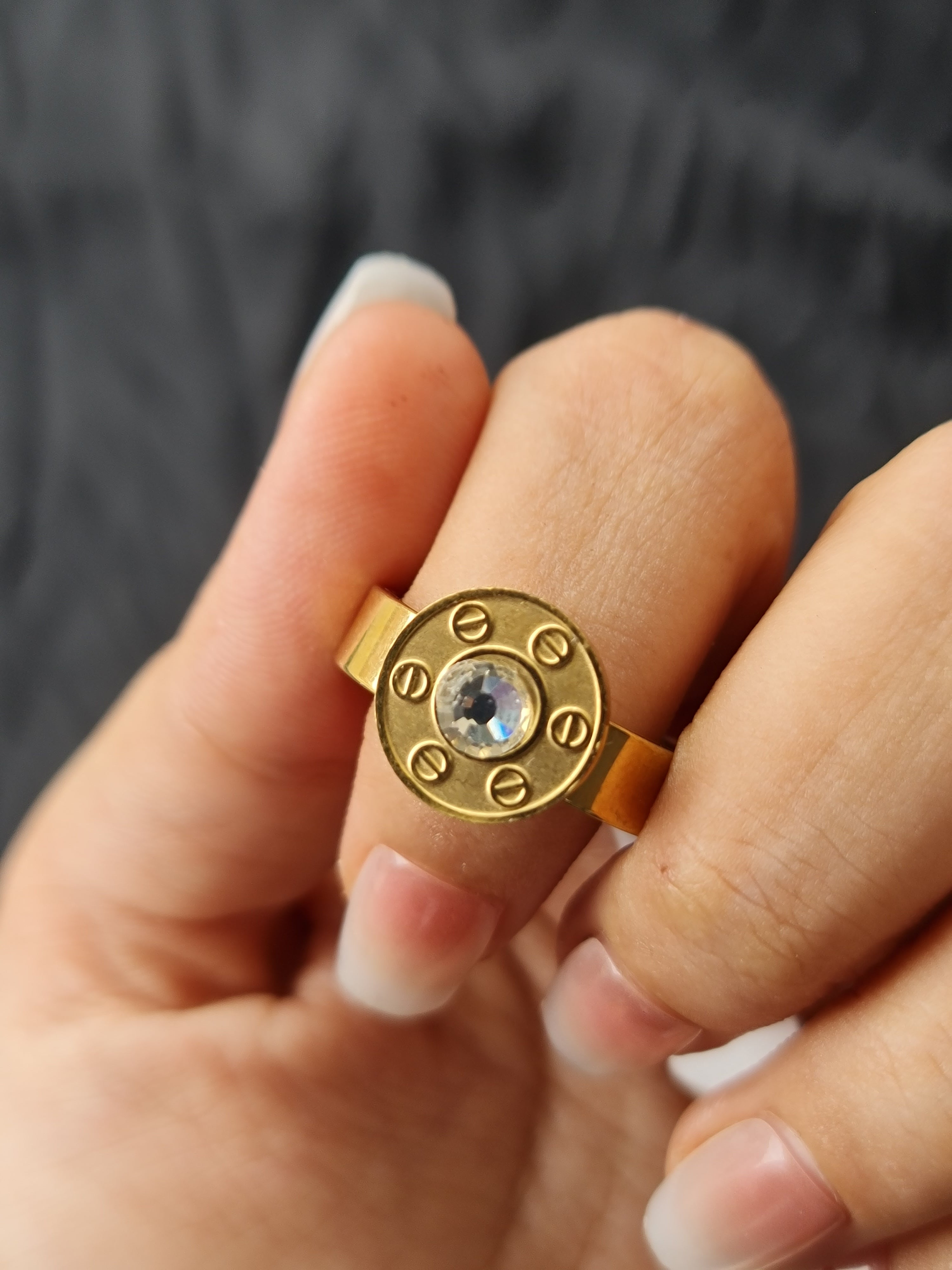 Stainless Steel Studded Disk Ring