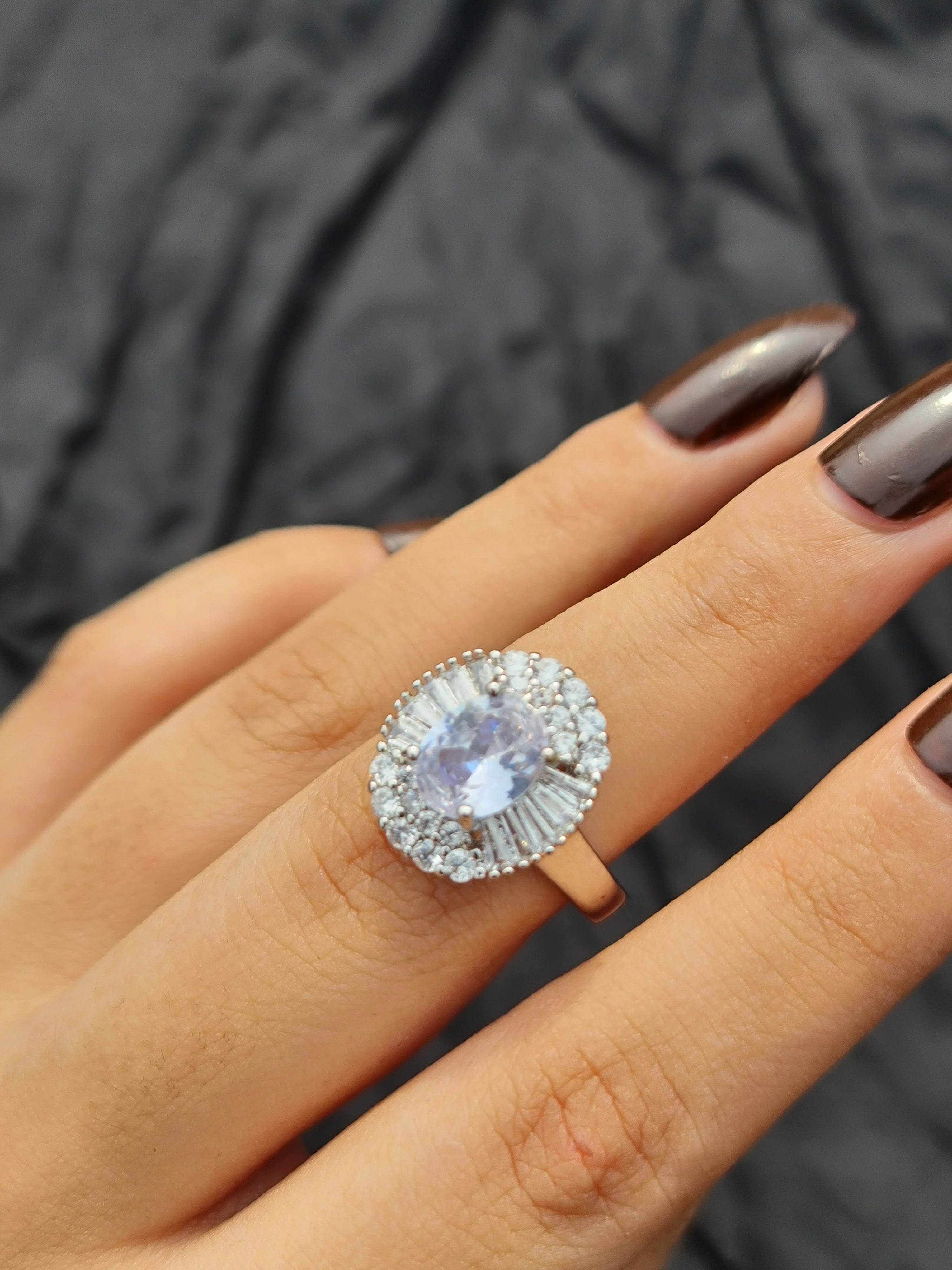 Sterling Silver Oval-Cut Zirconia Cluster Ring
