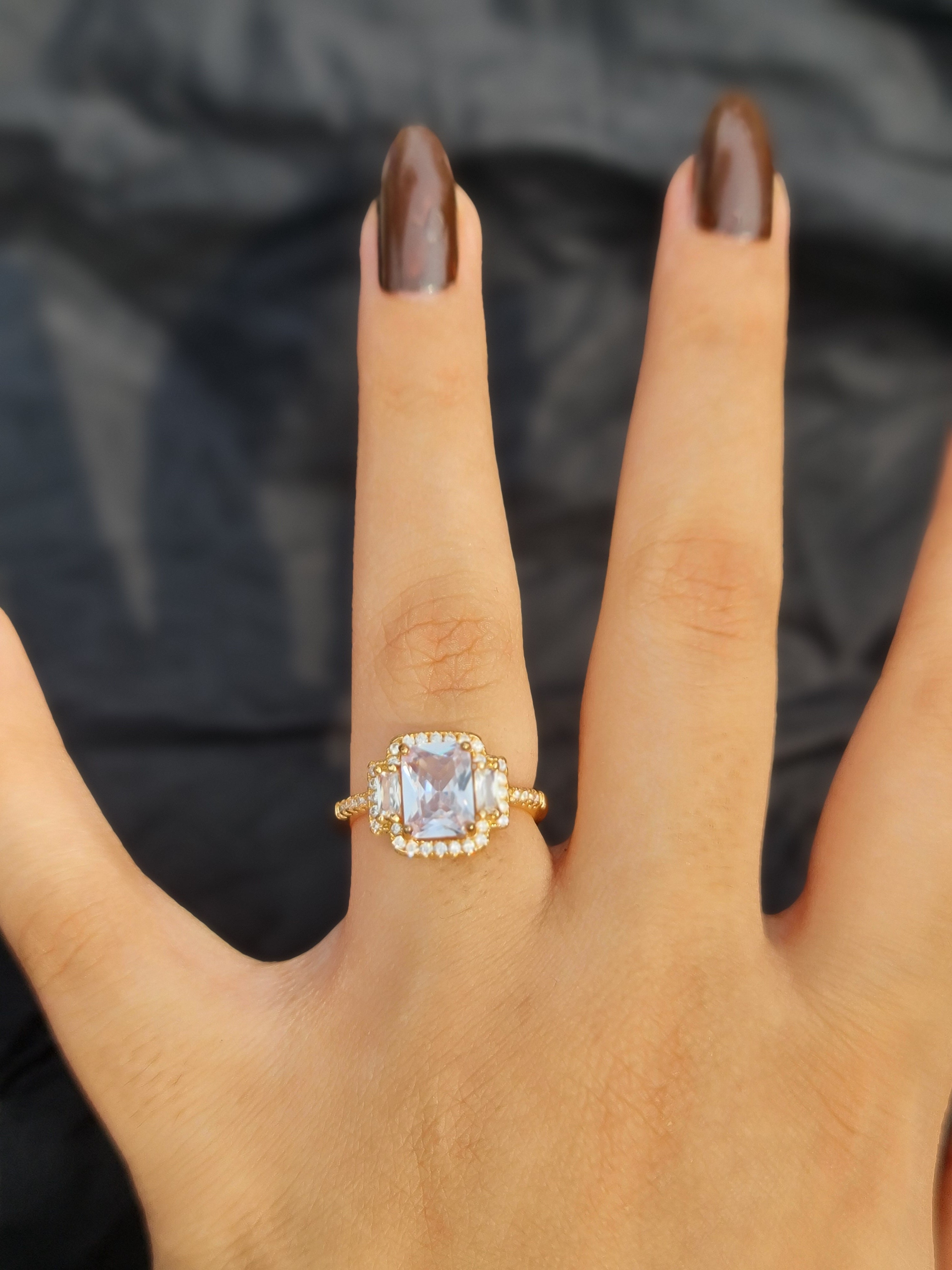 Golden Princess-Cut Cubic Zirconia Halo Ring