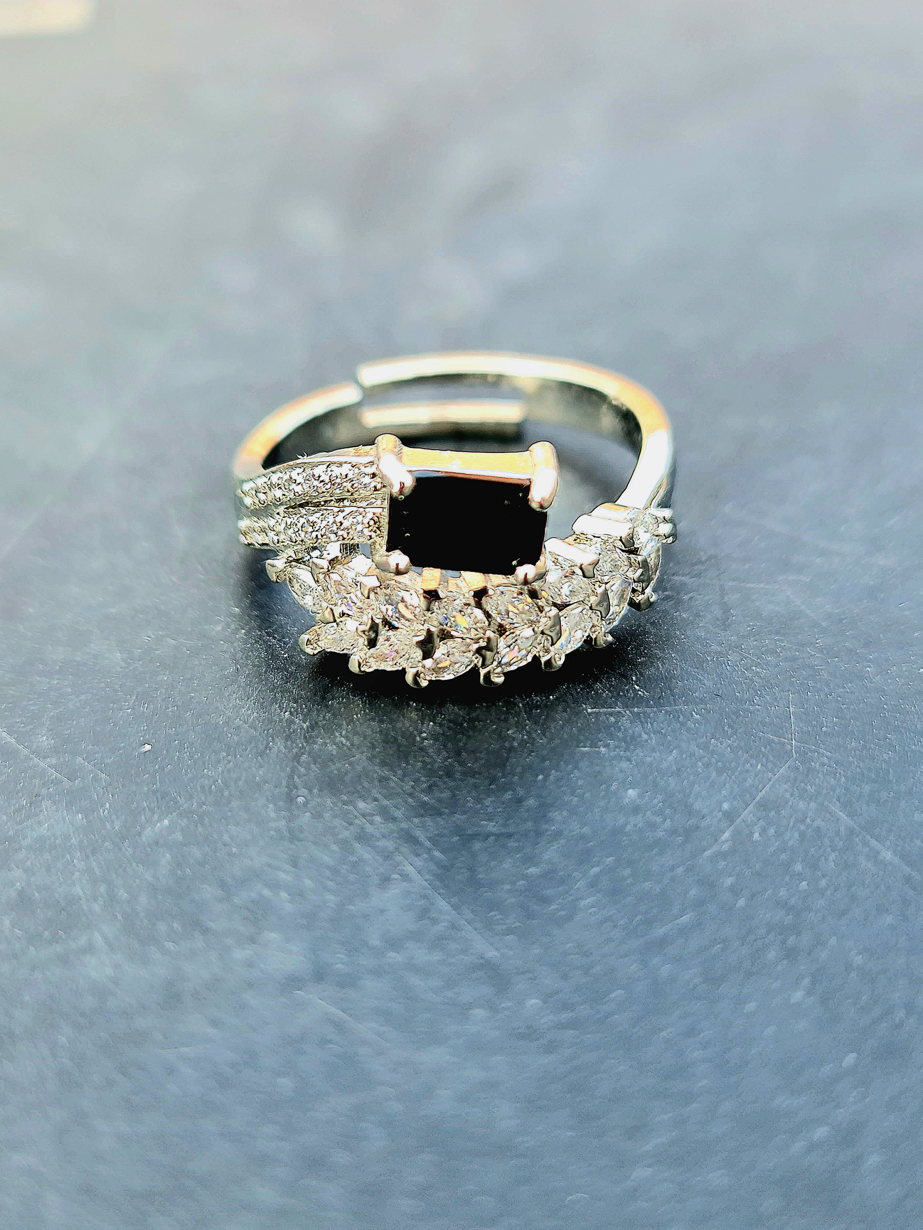 Sophisticated Black Zircon And Marquise Ring
