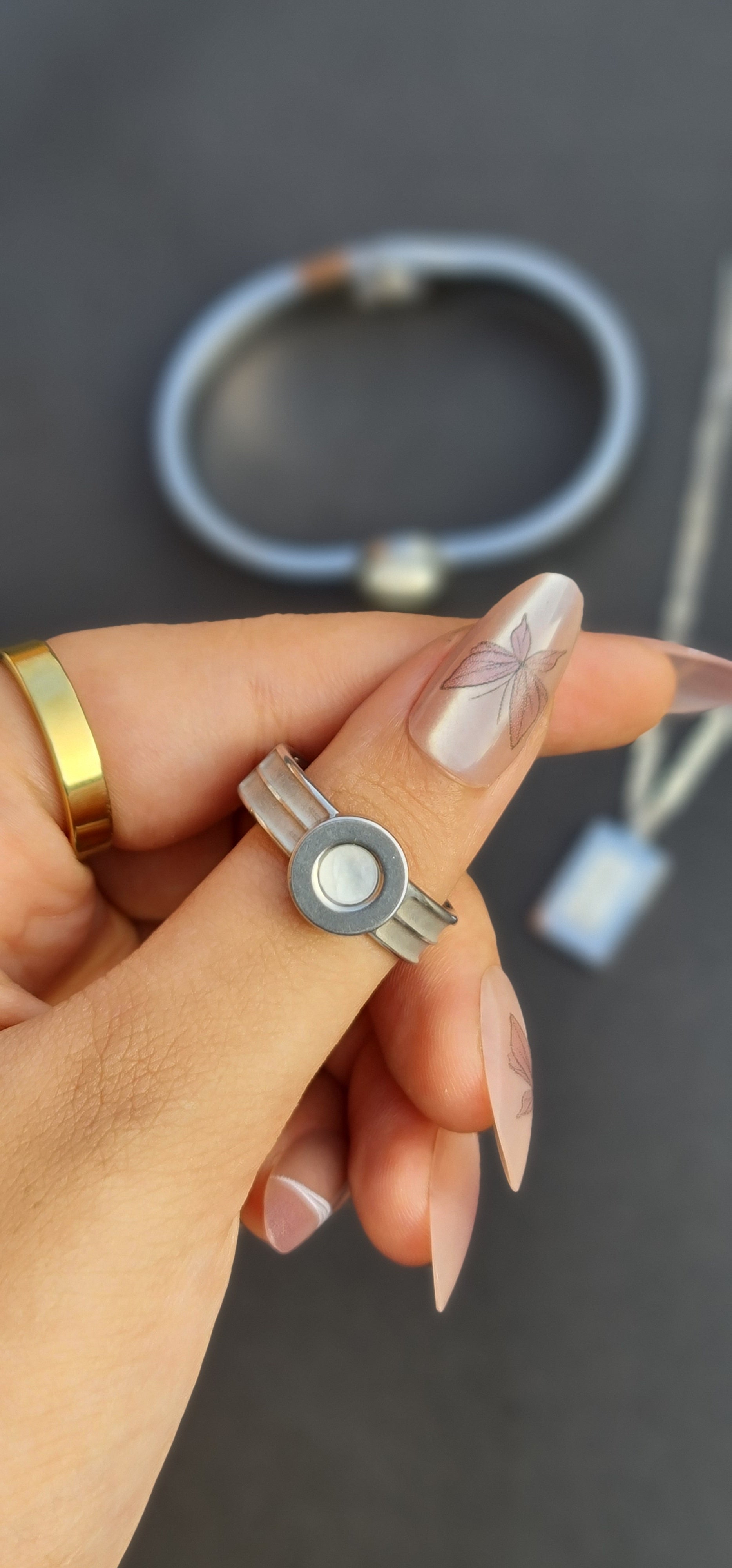 Stainless Steel Bracelet, Necklace, Ring, and Earring Set