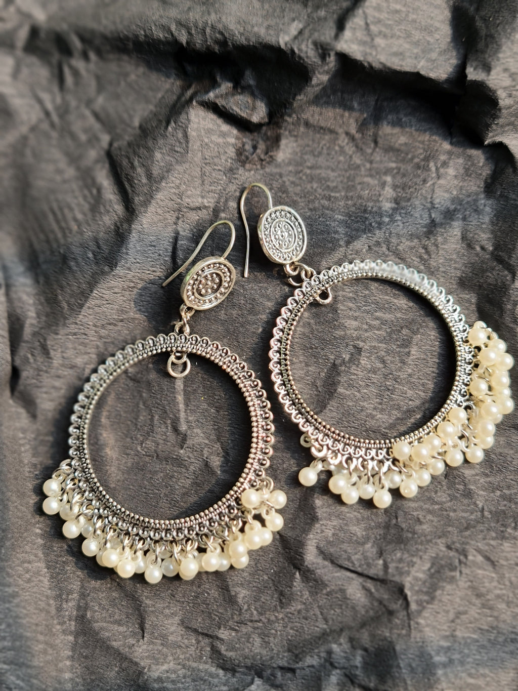 Oxidised Silver Jhumka Hoop Earrings