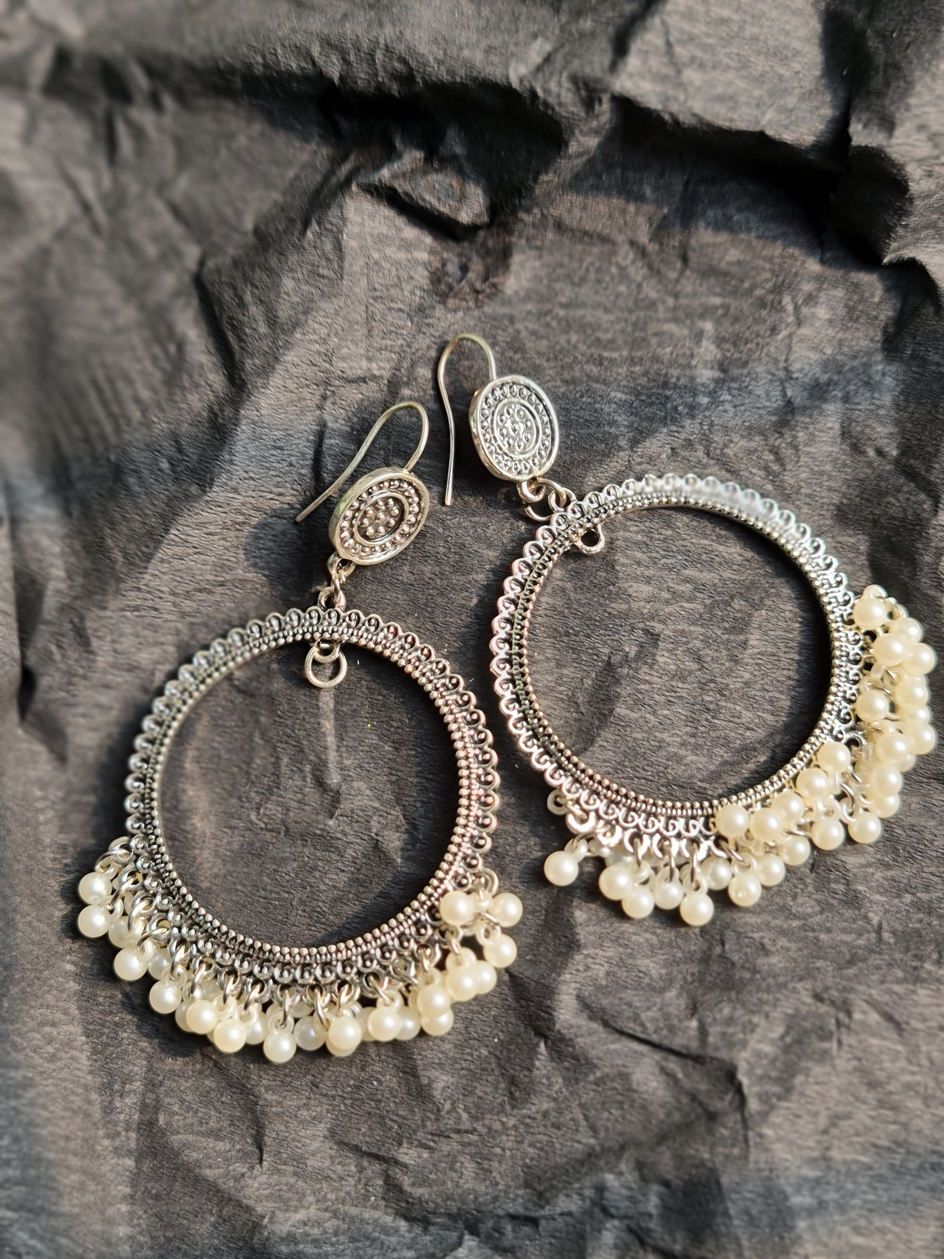 Oxidised Silver Jhumka Hoop Earrings