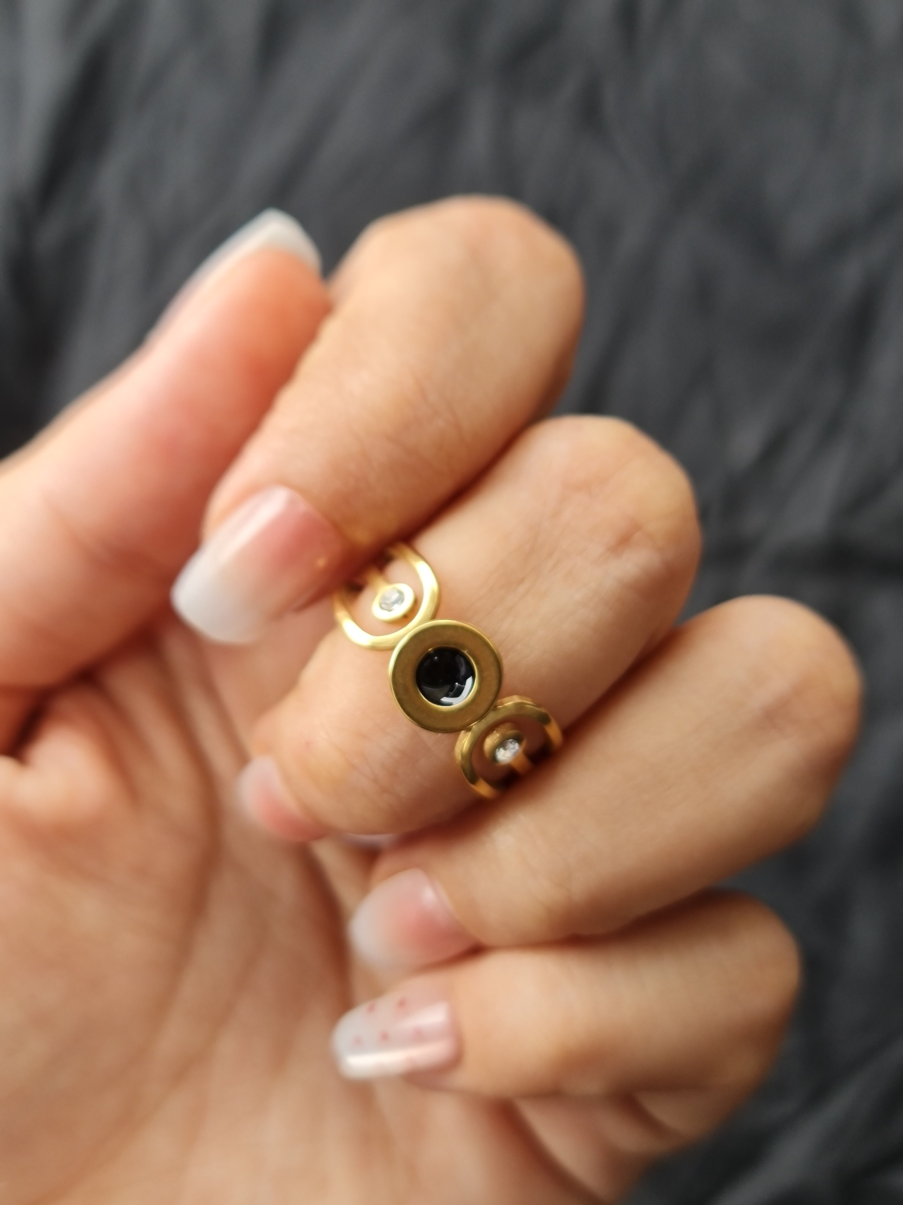 Stainless Steel Gold-Toned Spiral Three dots Ring